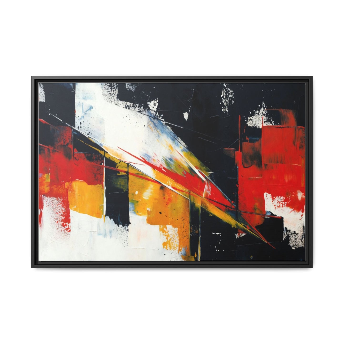 Abstract Red & Black Framed Canvas Print — Modern Geometric Wall Art