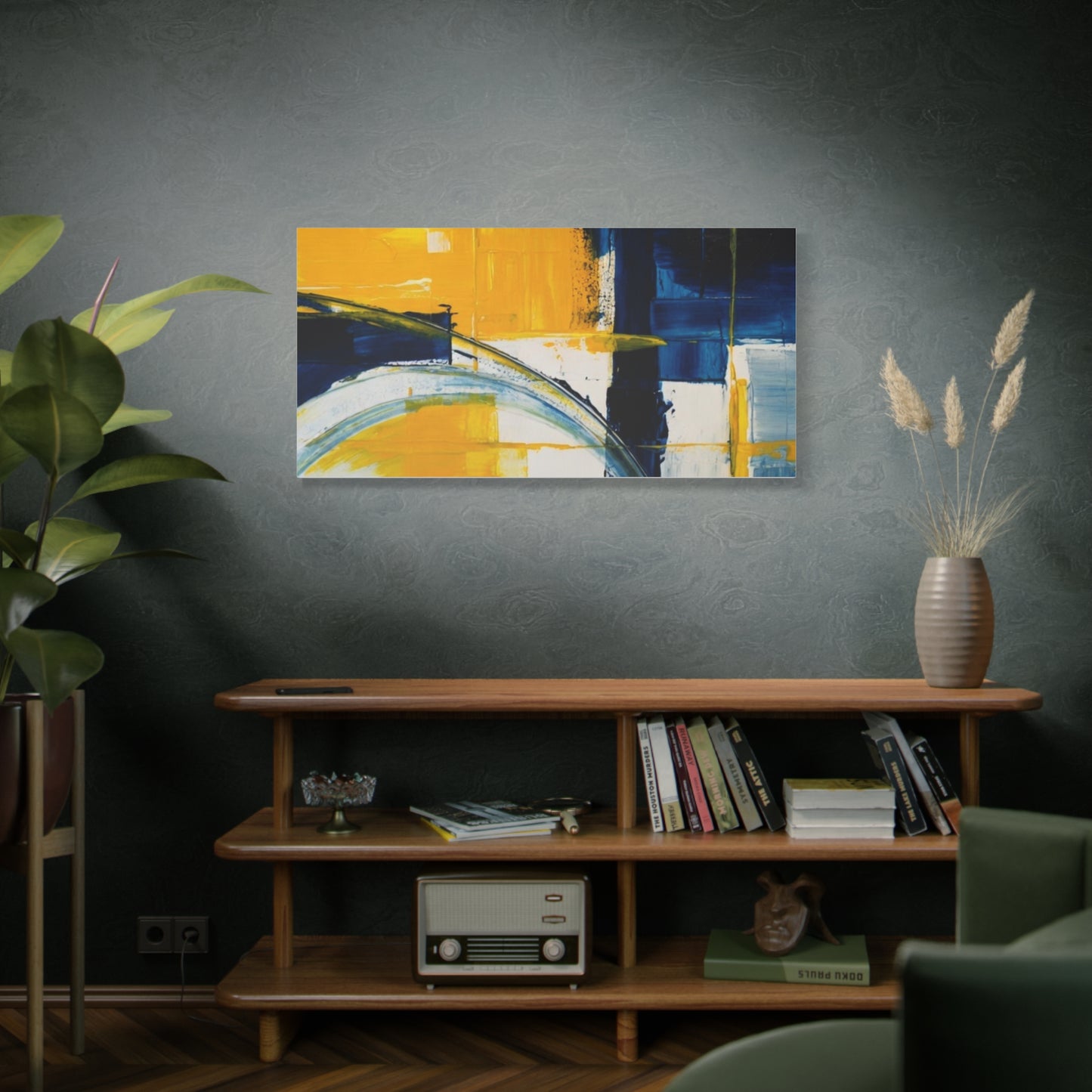 Abstract Blue & Yellow Arc Matte Canvas Wall Art - Stretched 1.25"