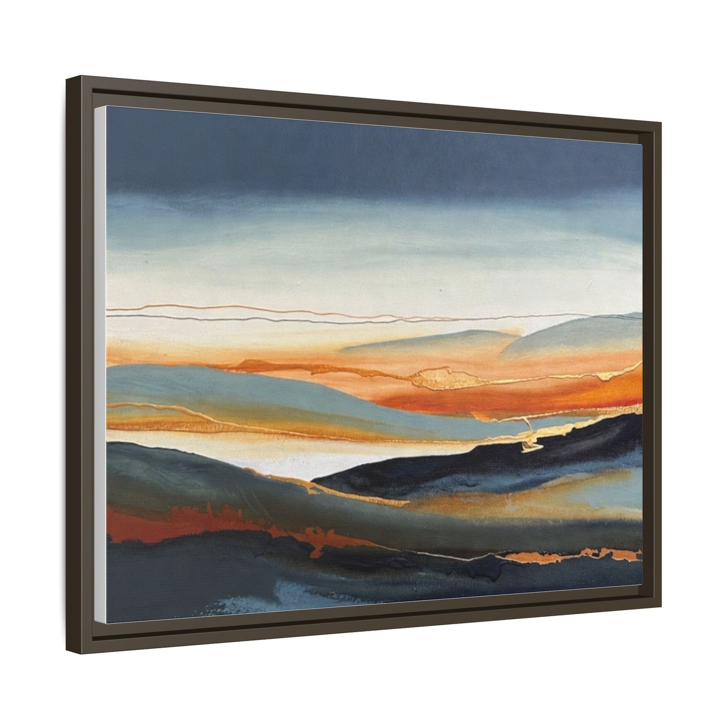 Framed Matte Canvas: Abstract Coastal Sunset Landscape Wall Art