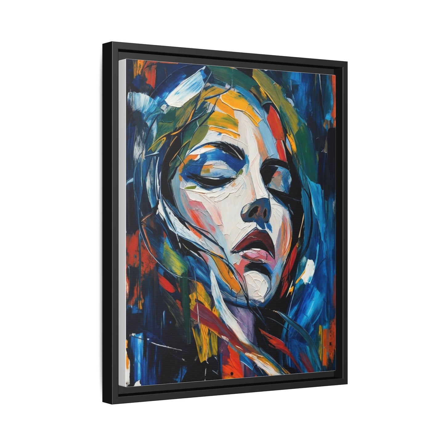 Abstract Colorful Woman Portrait — Framed Matte Canvas Wall Art