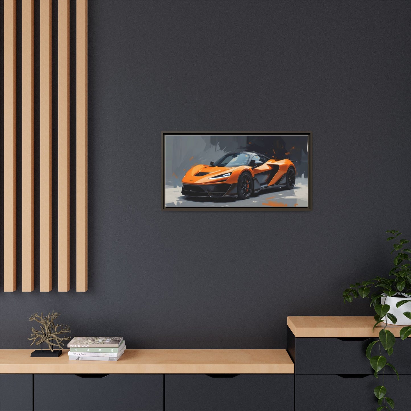 Framed Matte Canvas — Orange Sports Car Print