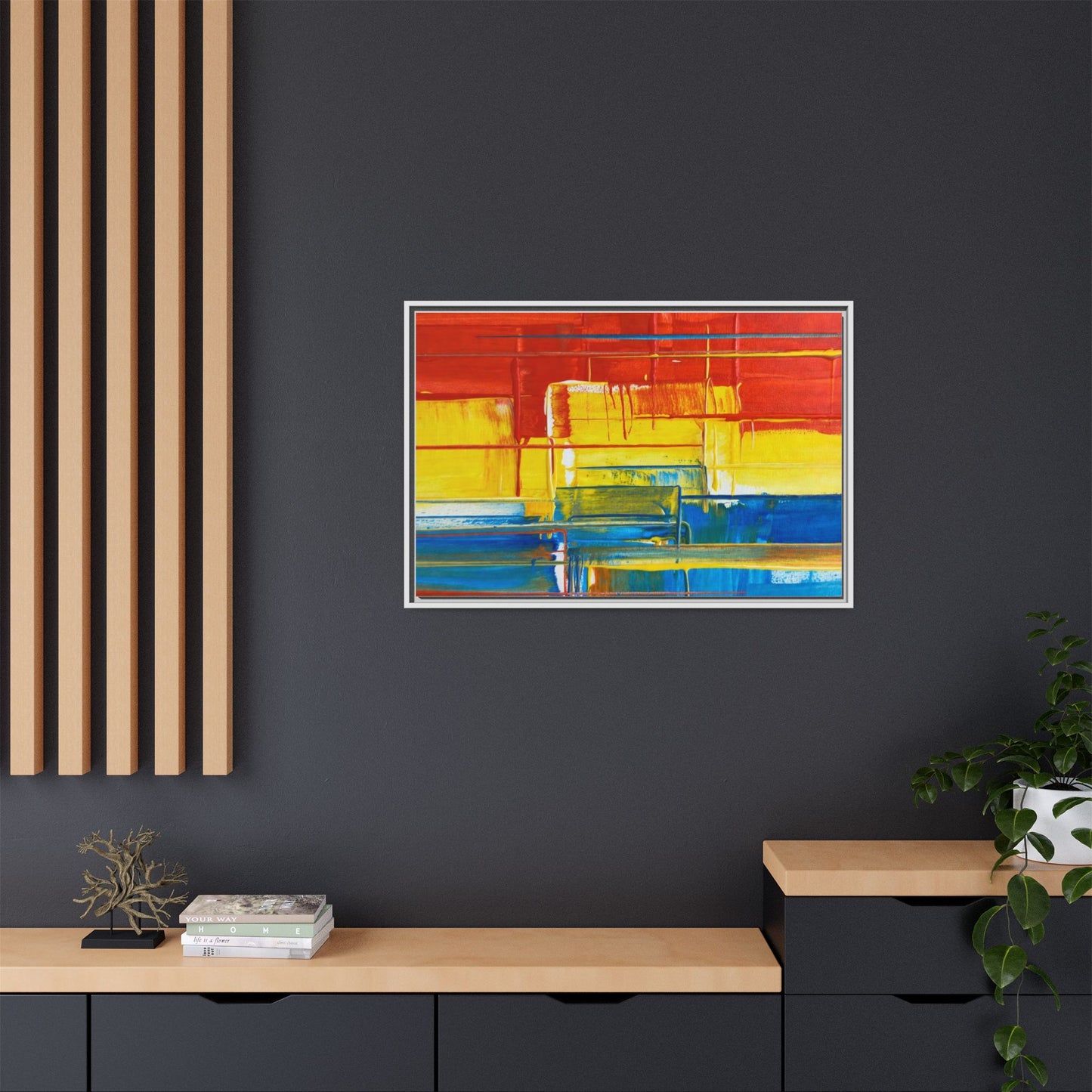 Abstract Multi-Color Framed Canvas Art — Modern Geometric Wall Decor
