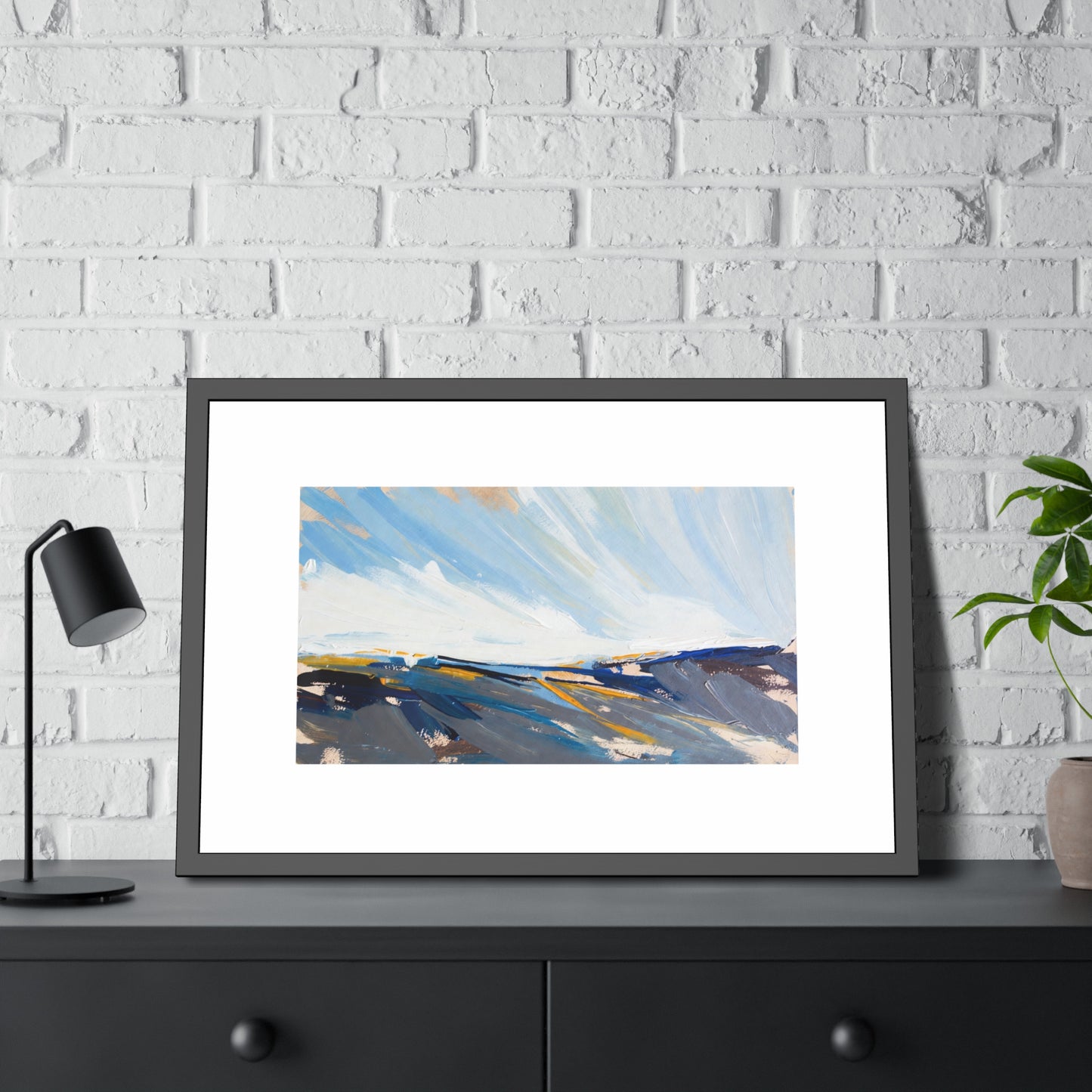 Abstract Coastal Landscape Framed Poster — Blue Seascape Wall Art