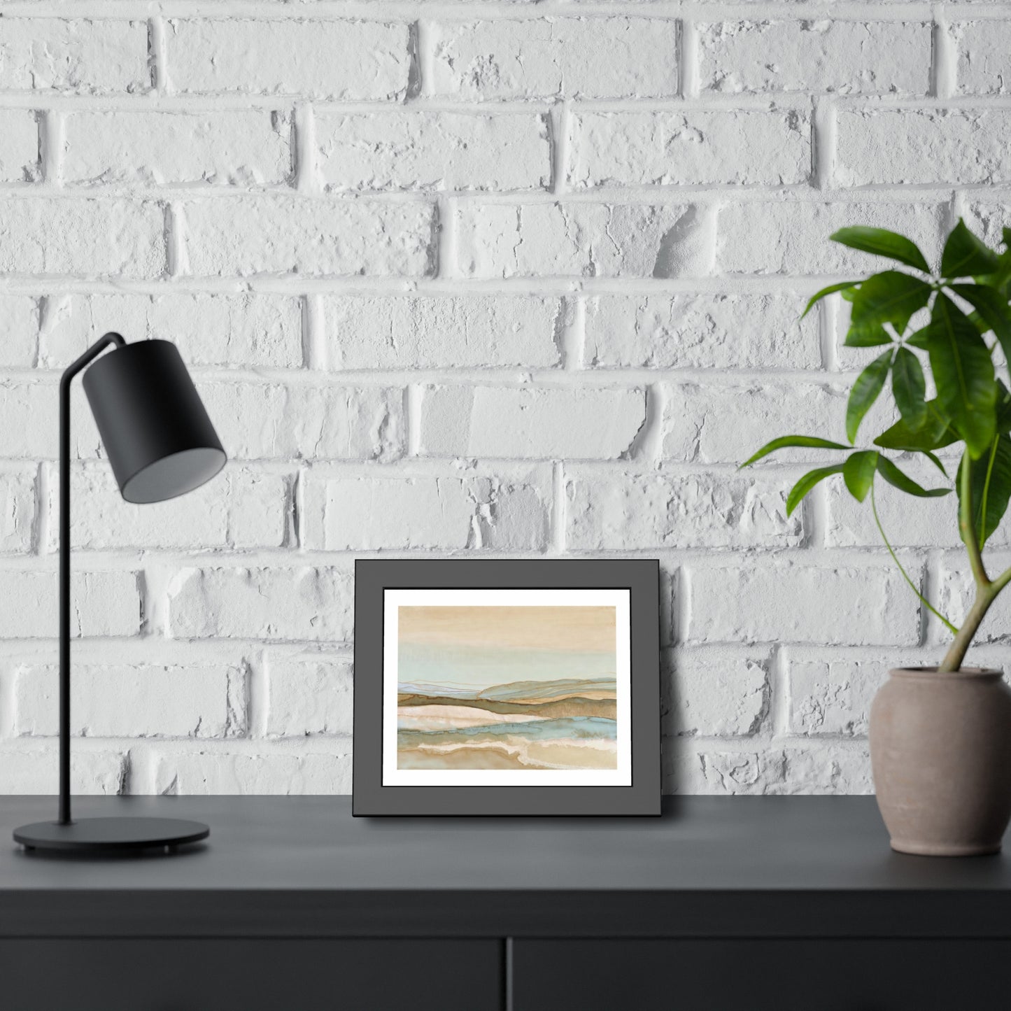 Framed Abstract Landscape Poster — Coastal Watercolor Wall Art