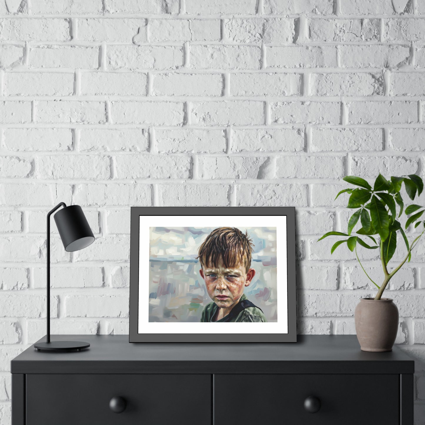 Framed Poster — Weathered Boy Portrait Art Print