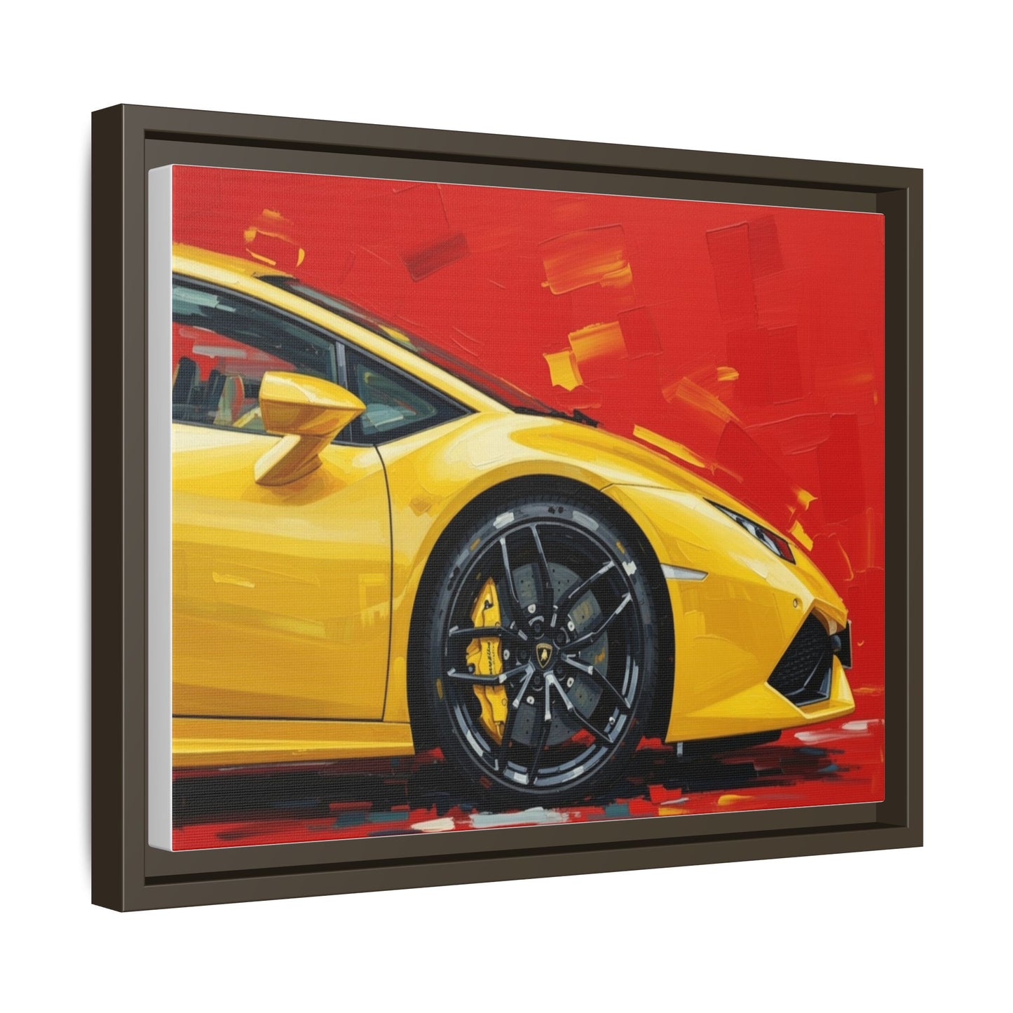 Yellow Sports Car Matte Canvas Print — Framed Automotive Wall Art