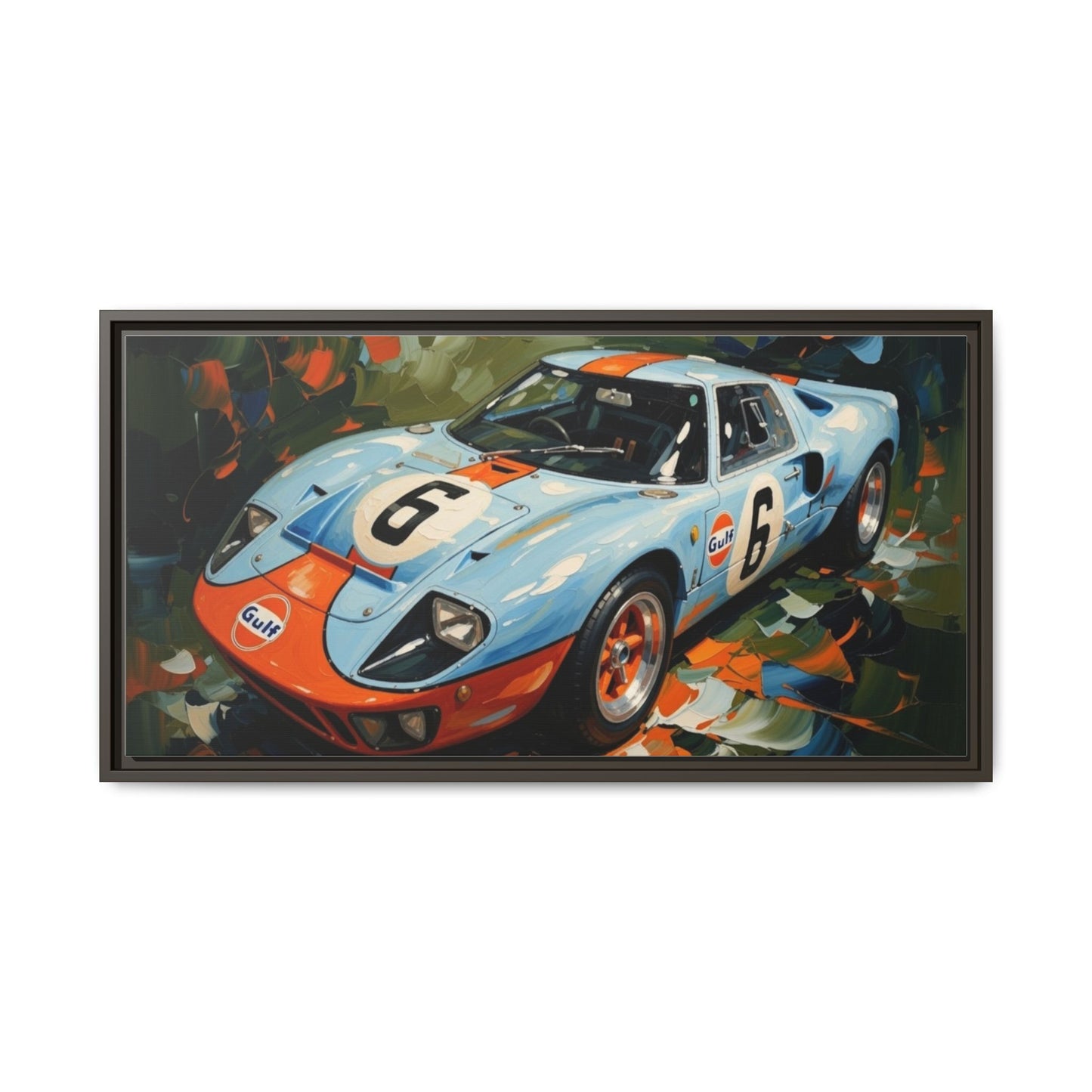 Gulf Racing GT40 Matte Framed Canvas — Vintage Sports Car Wall Art