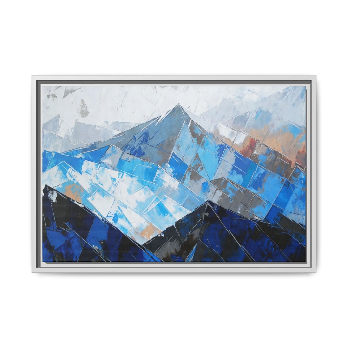 Framed Matte Canvas Blue Mountain Abstract Wall Art