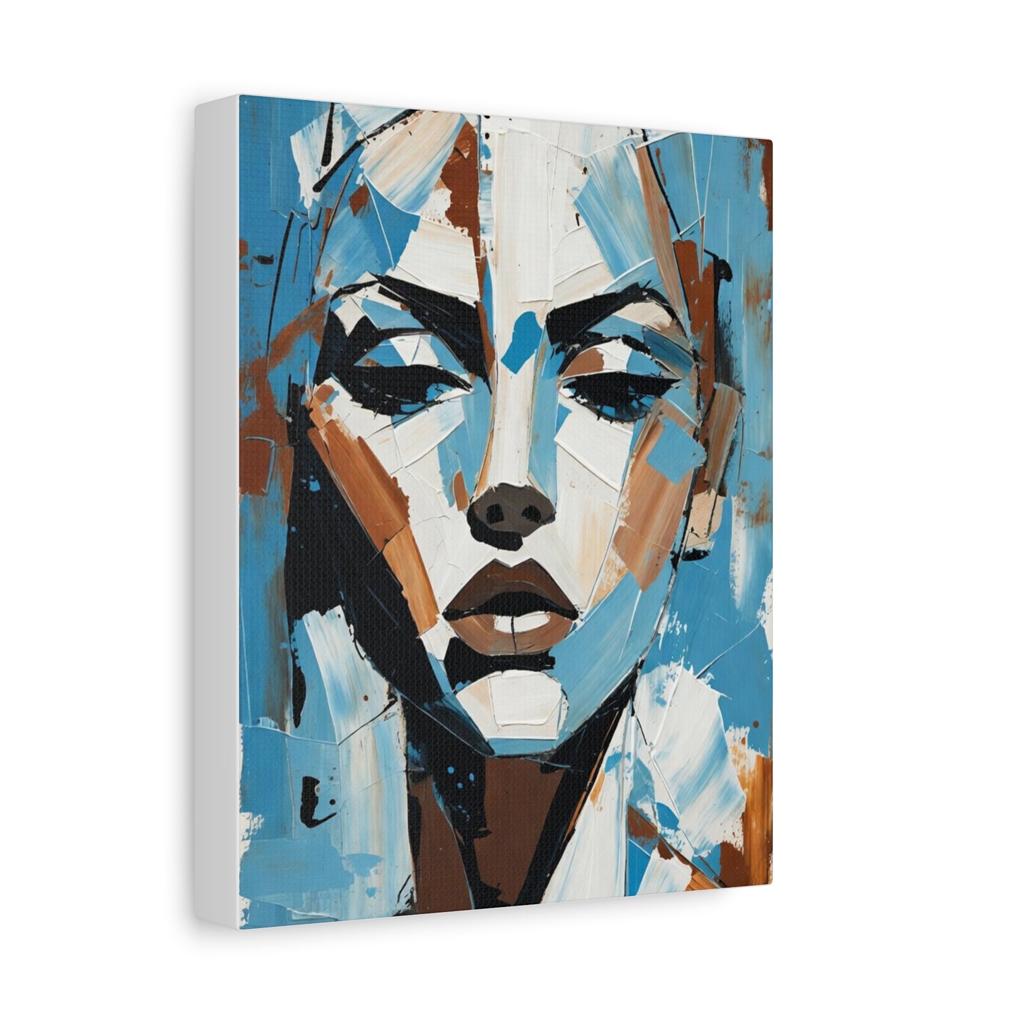 Abstract Blue Portrait Canvas Print — Modern Stretched Matte Wall Art