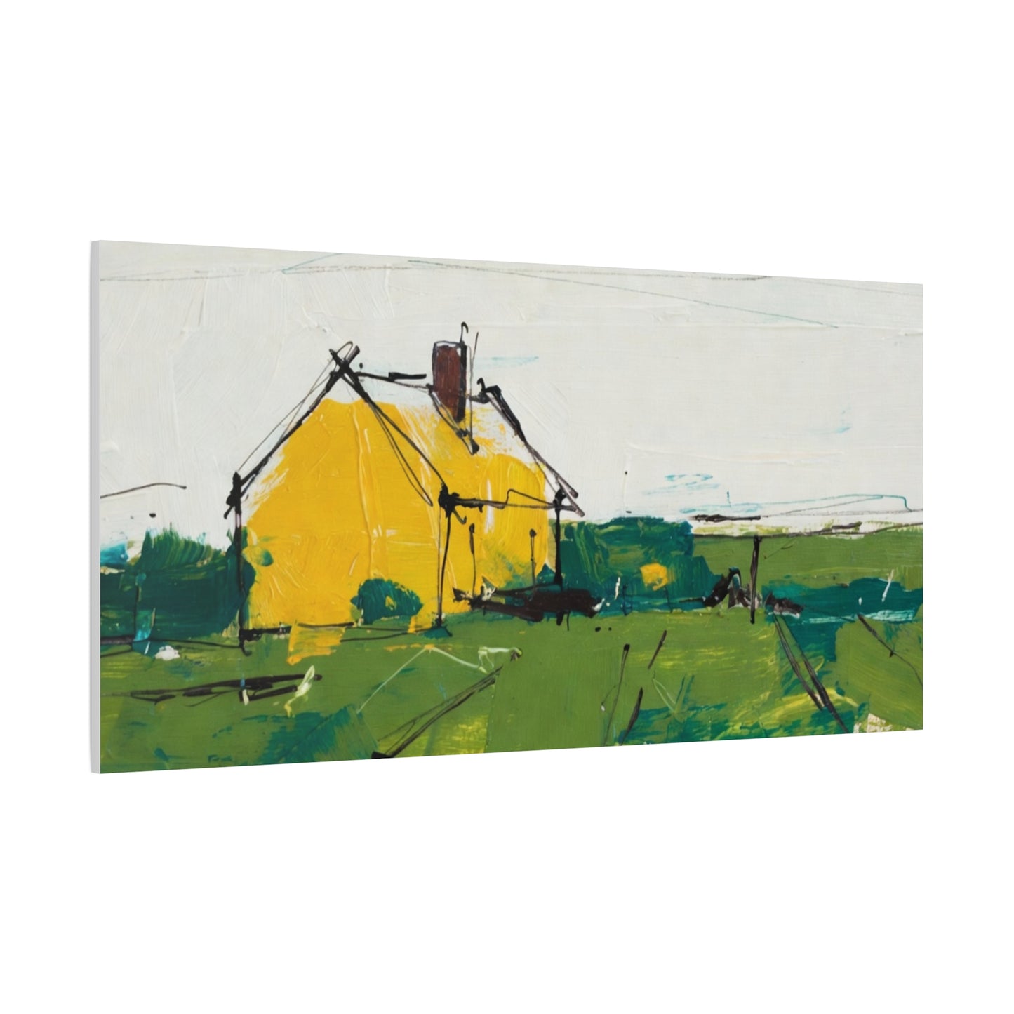 Yellow Cottage Landscape Canvas - Matte Stretched Wall Art