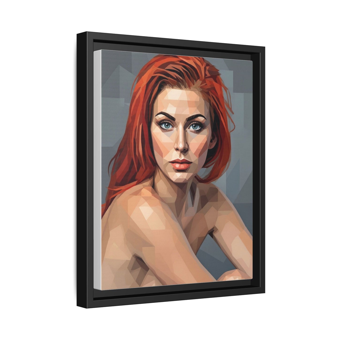 Framed Matte Canvas Portrait — Geometric Redhead Wall Art