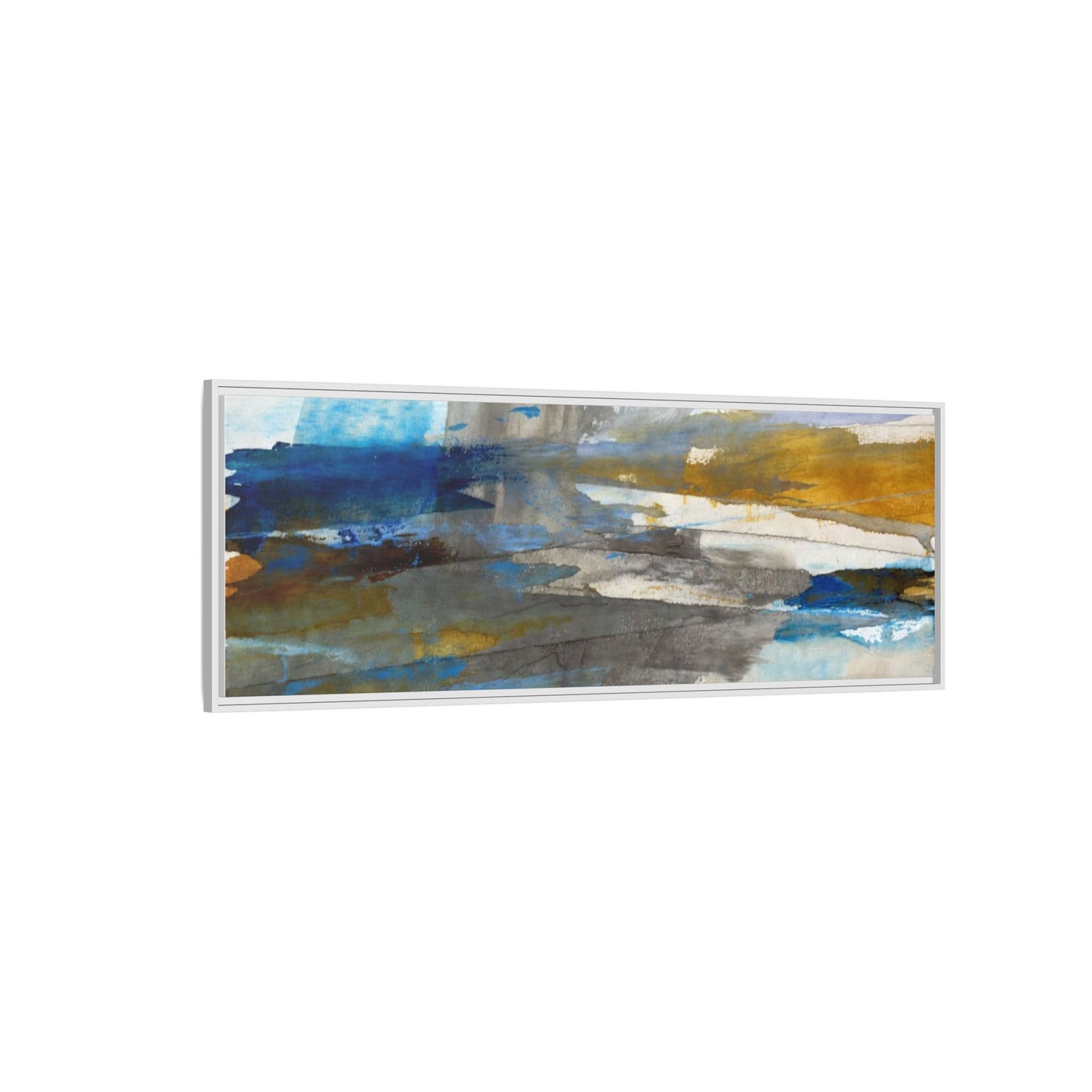 Abstract Blue & Gold Framed Canvas Art — Matte Multi-Color Wall Print