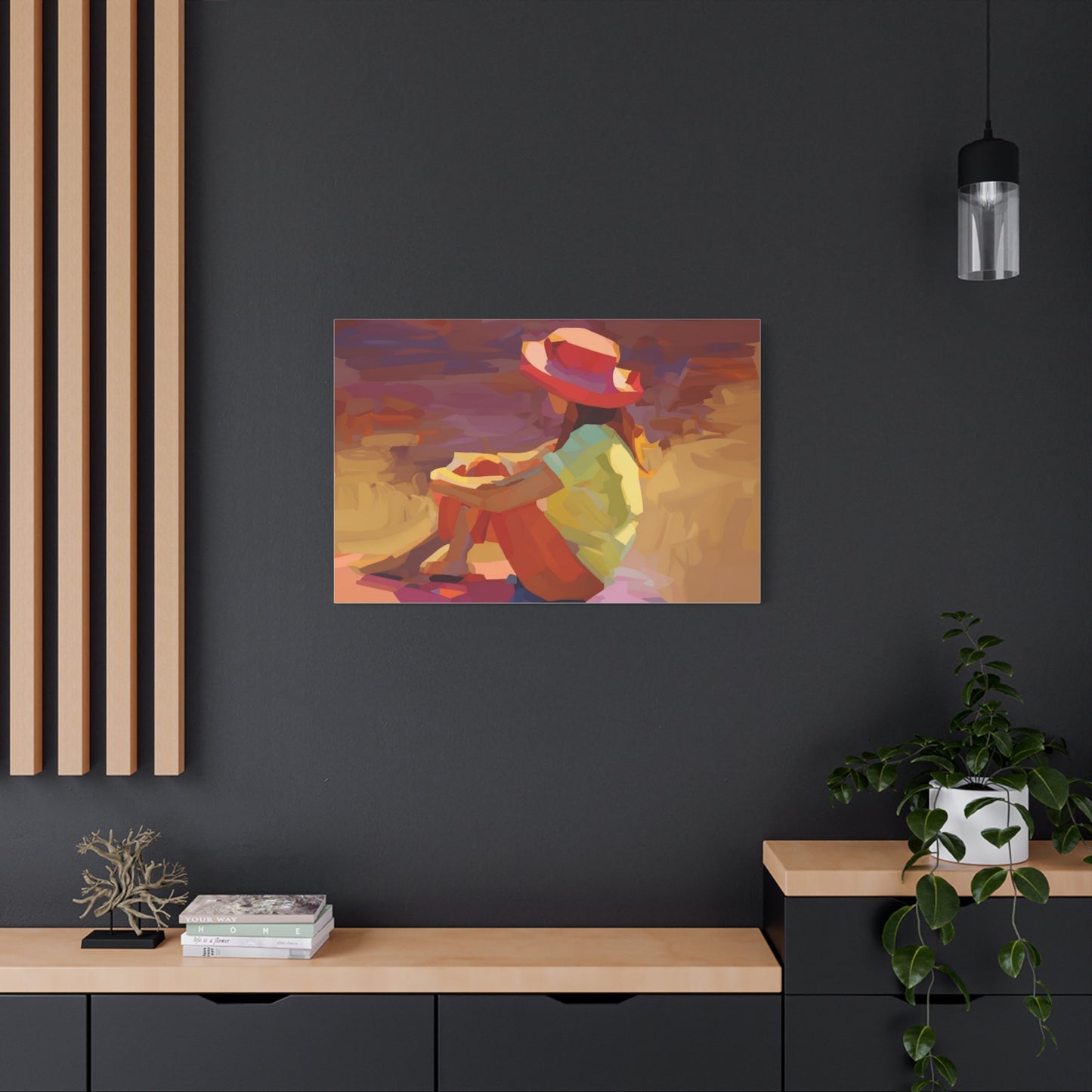 Sunset Daydream Canvas Art — Girl in Hat Matte Stretched Wall Art