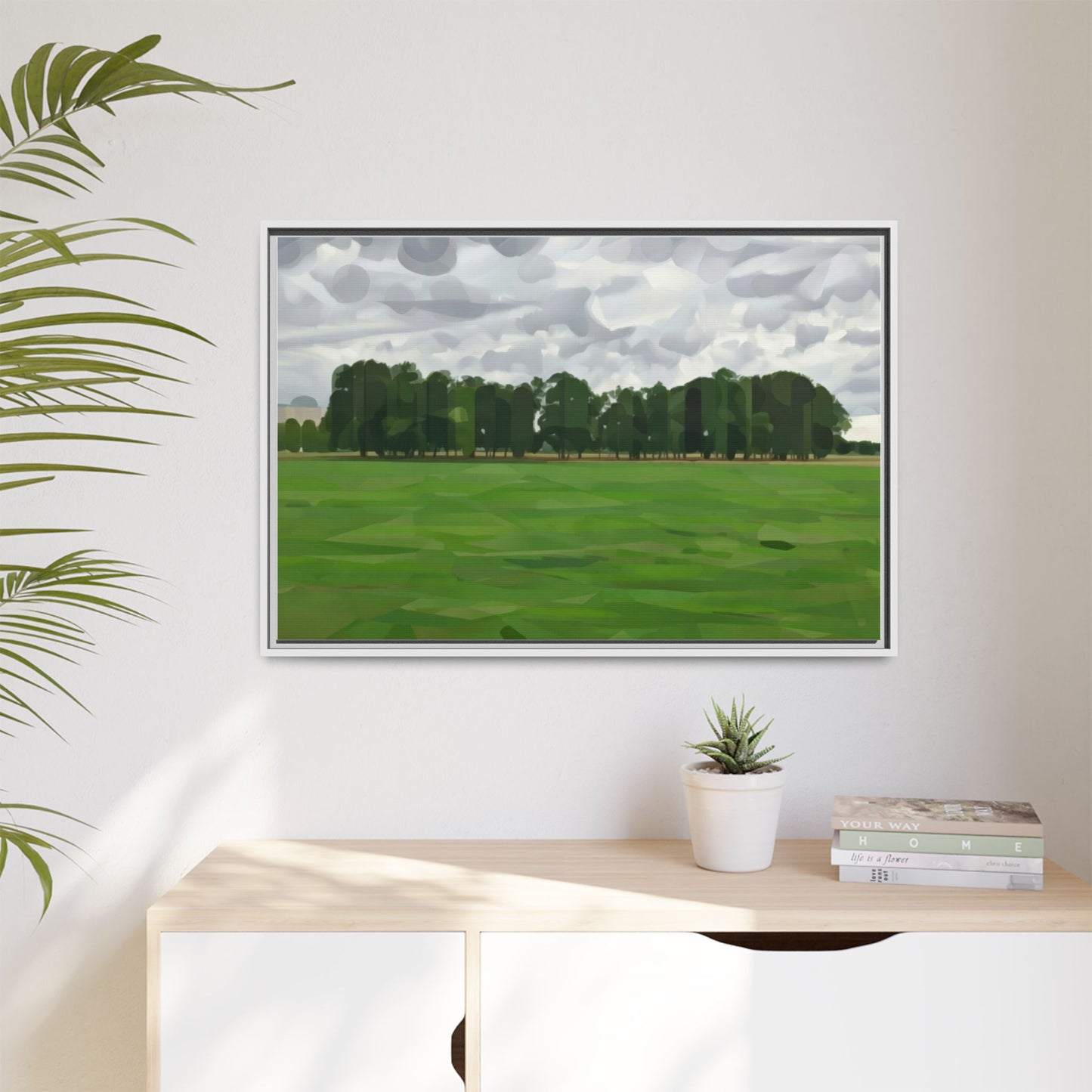 Framed Matte Canvas Print — Minimalist Green Landscape Art