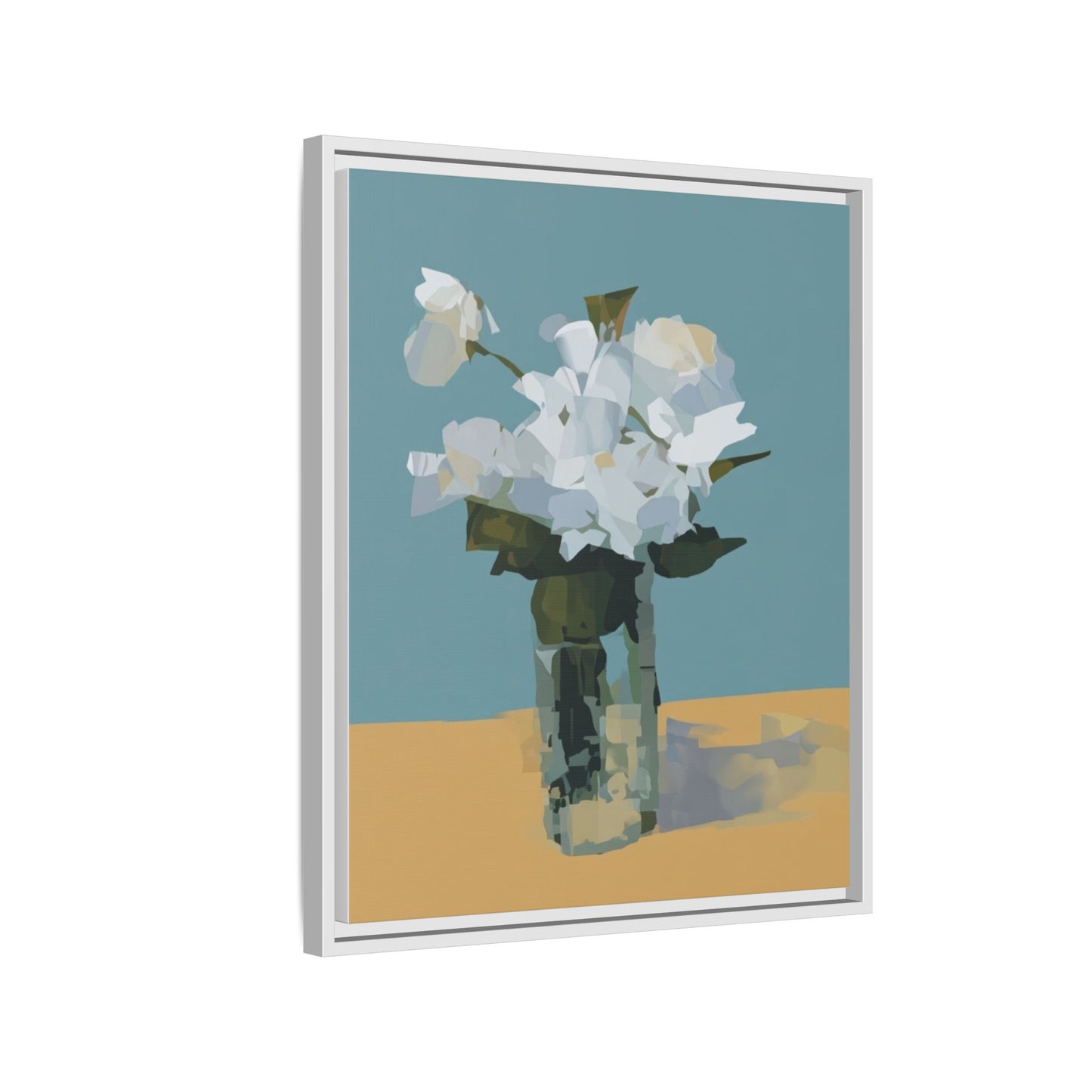 Framed Floral Still Life Canvas Art — Modern White Bouquet Wall Art