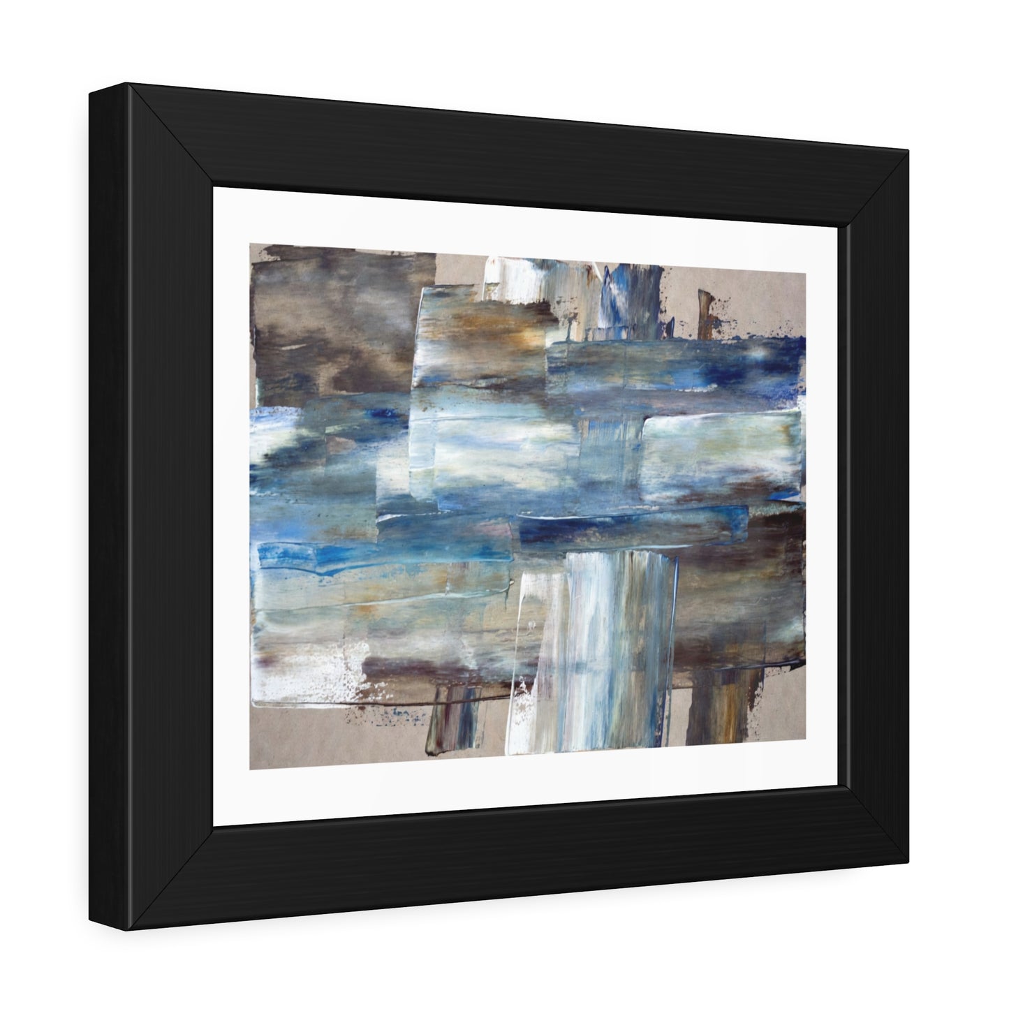 Abstract Blue Horizon Framed Paper Poster — Modern Coastal Wall Art