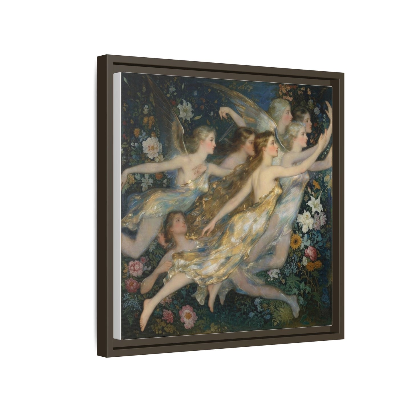 Framed Matte Canvas Wall Art — Vintage Fairies & Floral Painting
