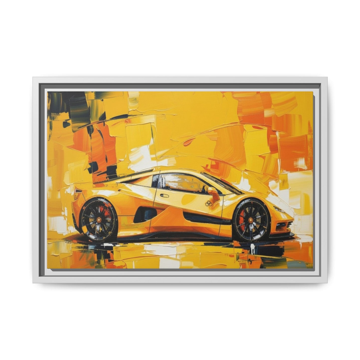 Yellow Sports Car Abstract Matte Canvas Framed Print