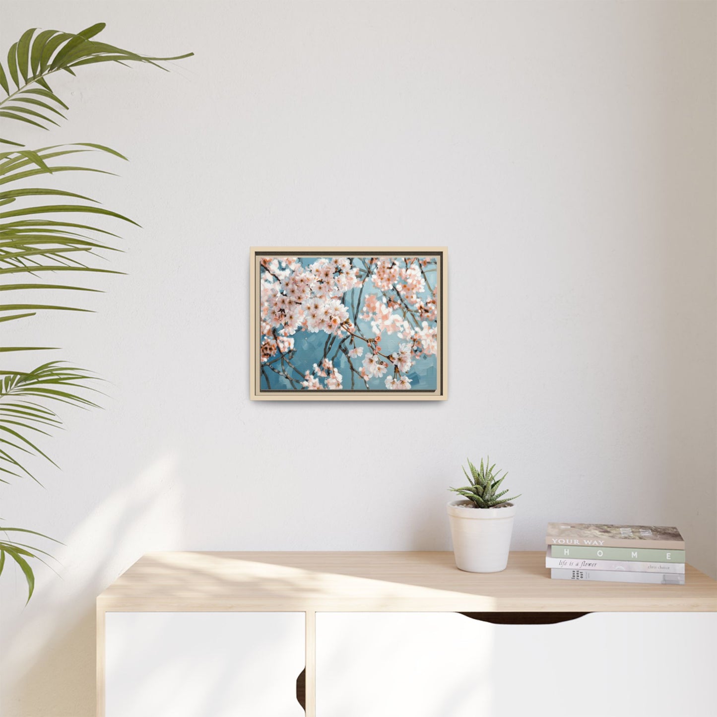 Framed Cherry Blossom Matte Canvas Print — Soft Pink Floral Wall Art