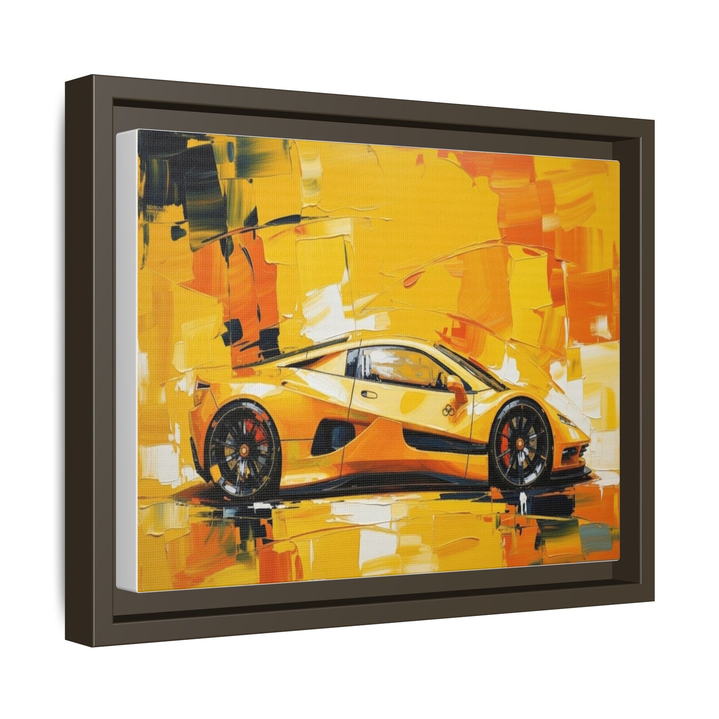 Yellow Sports Car Abstract Matte Canvas Framed Print