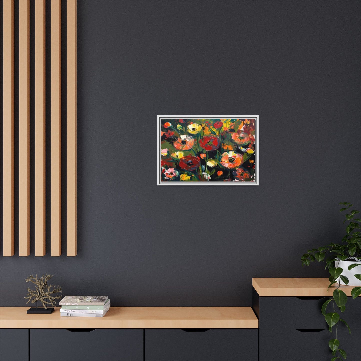 Framed Floral Canvas Print — Vibrant Abstract Poppies Wall Art