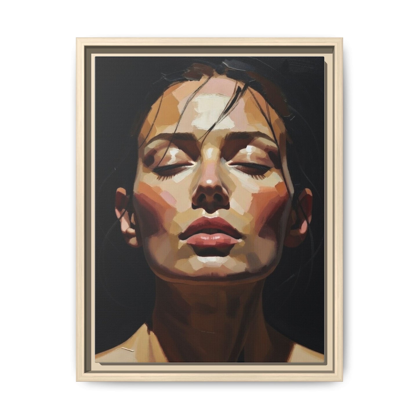 Framed Matte Canvas Portrait – Woman with Eyes Closed (Multi‑Color)