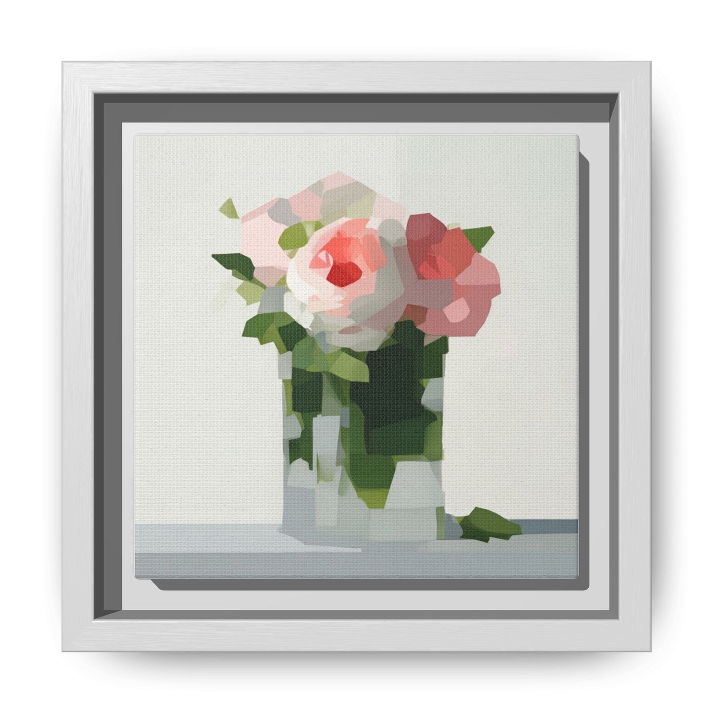 Framed Floral Canvas Print — Modern Pink Roses Still Life