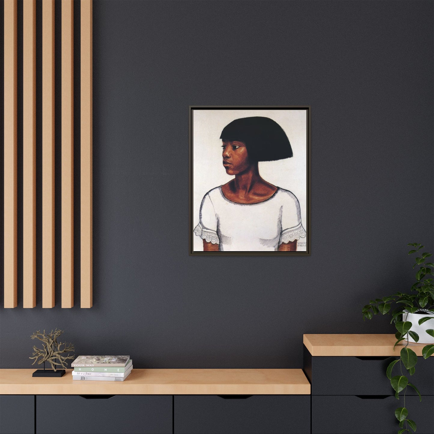 Portrait of a Young Woman by Winold Reiss Framed Matte Canvas Portrait