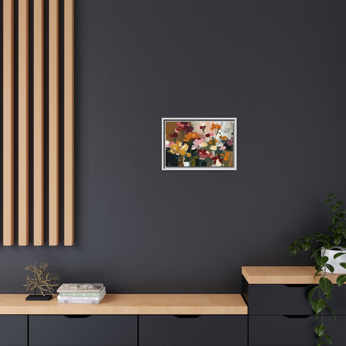 Framed Matte Canvas Floral Abstract Wall Art