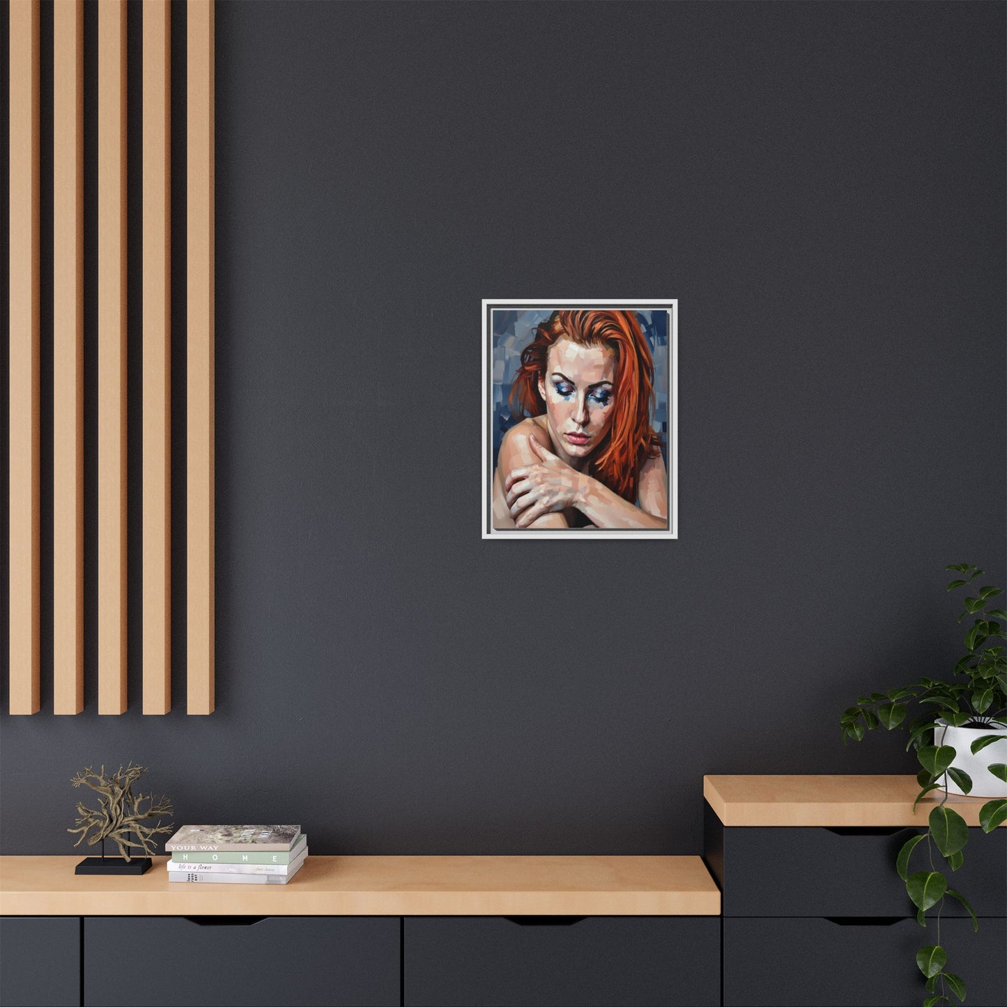 Framed Matte Canvas Art – Contemplative Redhead Portrait