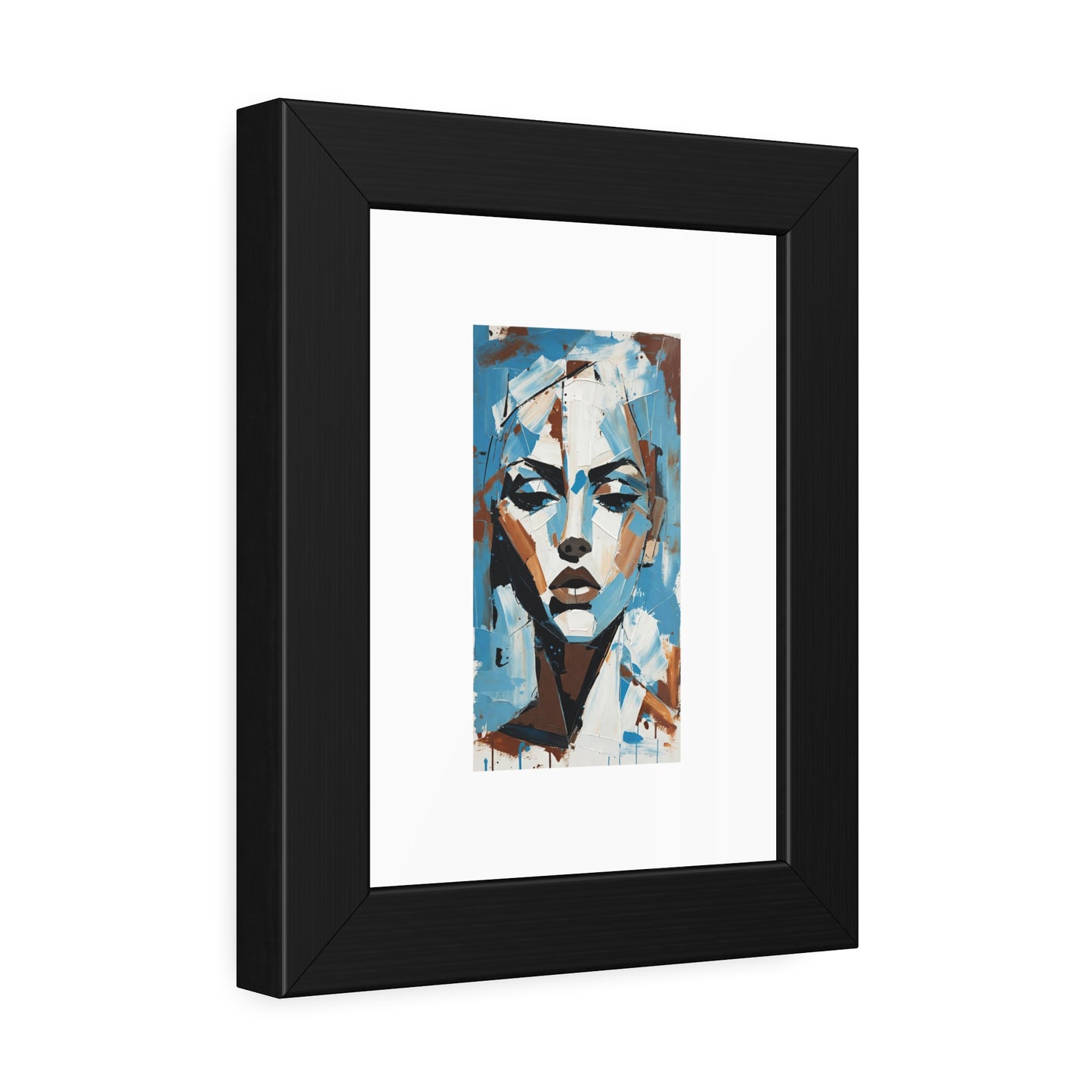 Framed Art Print - Abstract Blue Portrait Poster (Modern Wall Decor)