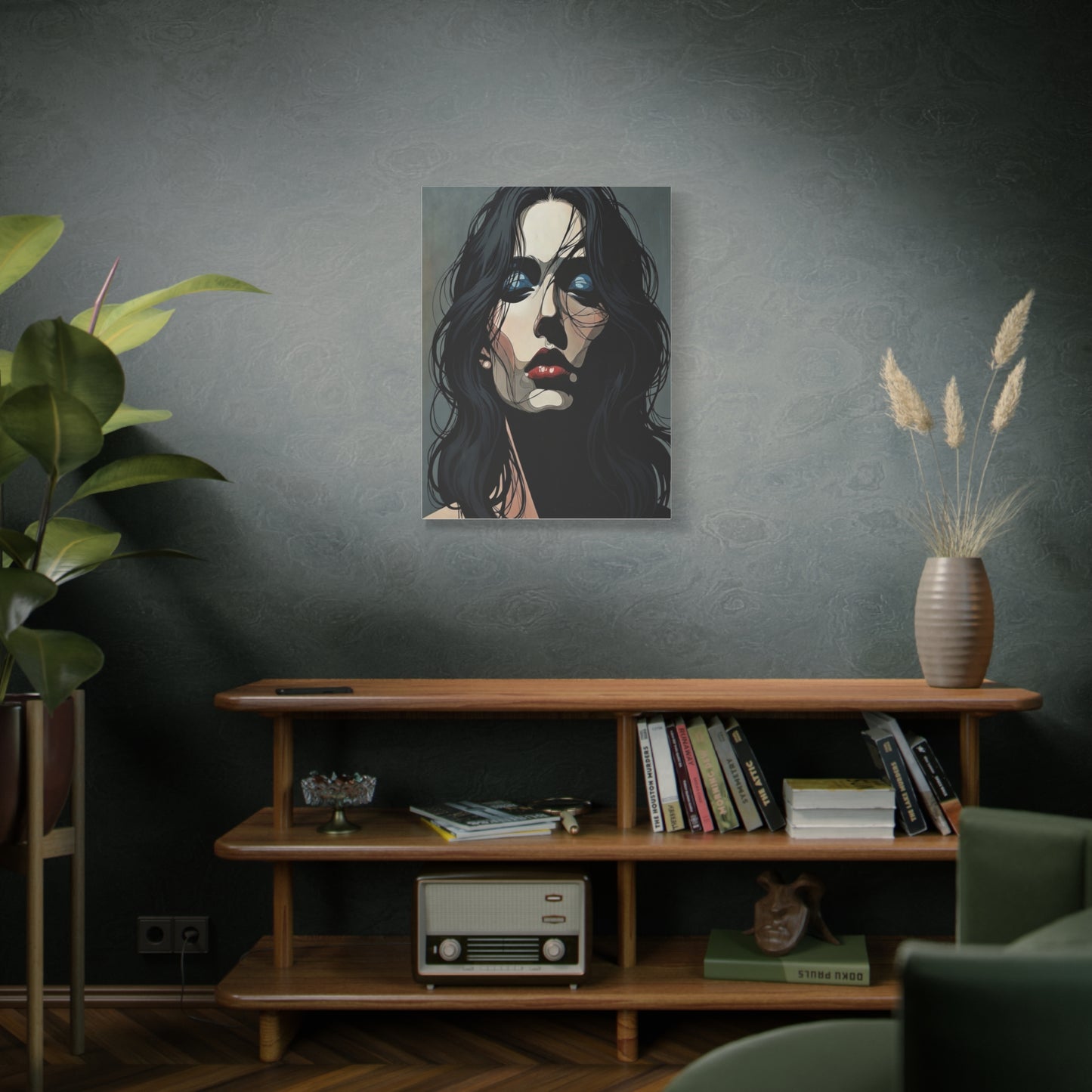 Dark Glam Portrait Canvas Art — Moody Woman Face Matte Stretched Wall Decor