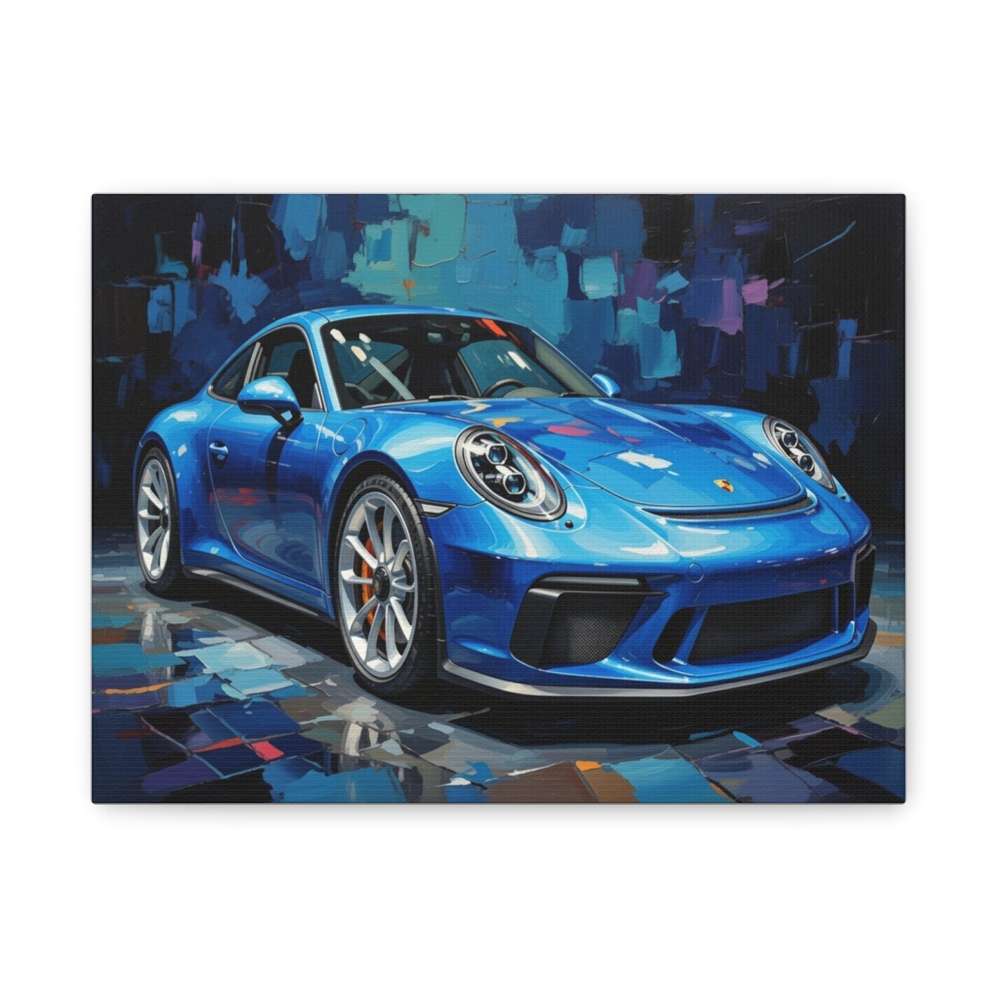 Blue Sports Car Canvas Wall Art — Modern Automotive Painting on Stretched Matte Canvas