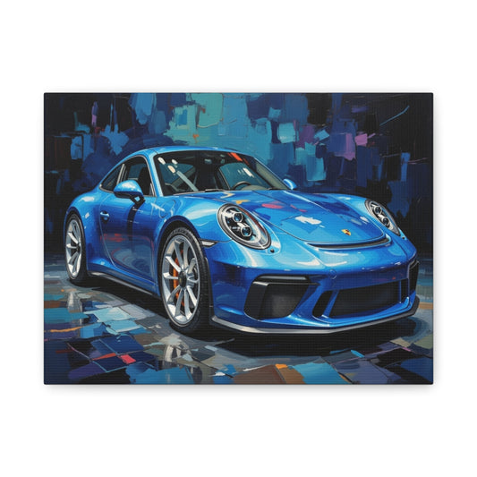 Blue Sports Car Canvas Wall Art — Modern Automotive Painting on Stretched Matte Canvas