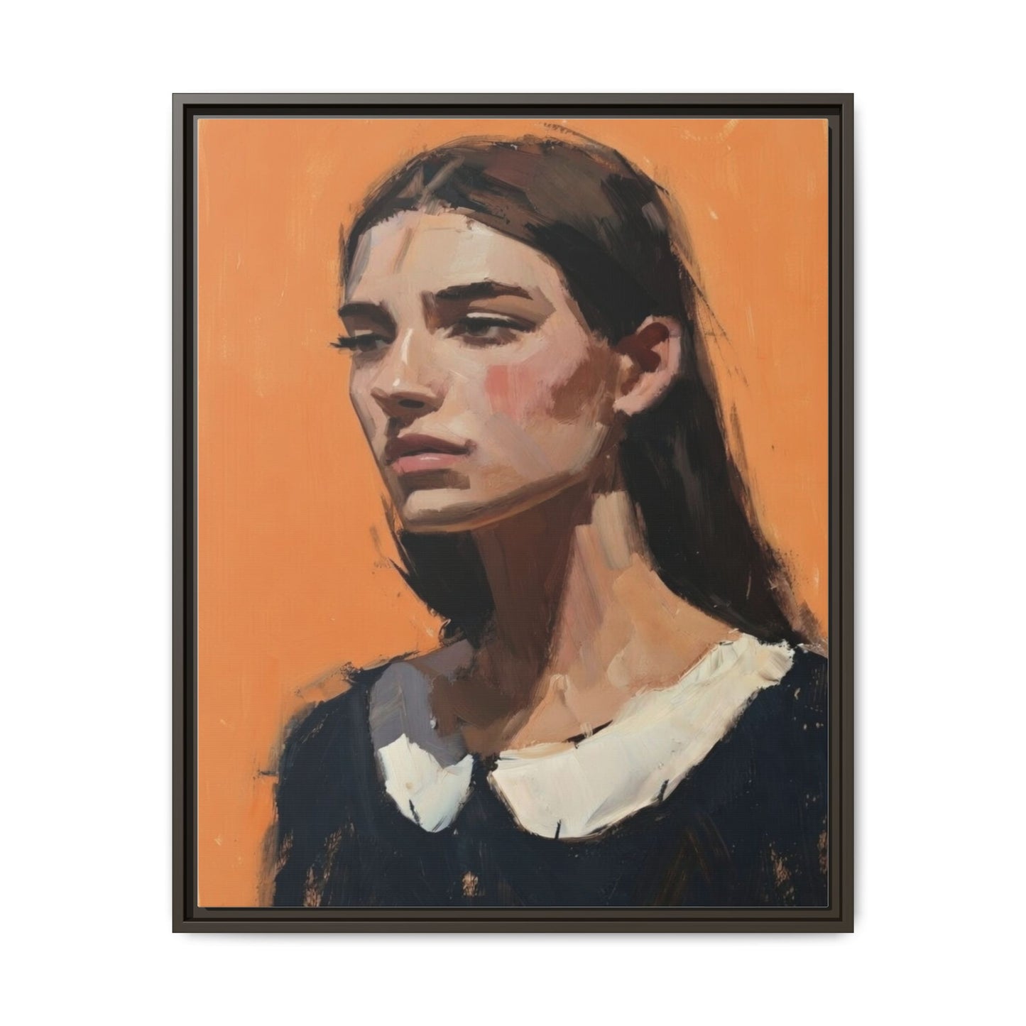 Framed Matte Canvas Portrait Art — Modern Figurative Painting on Orange