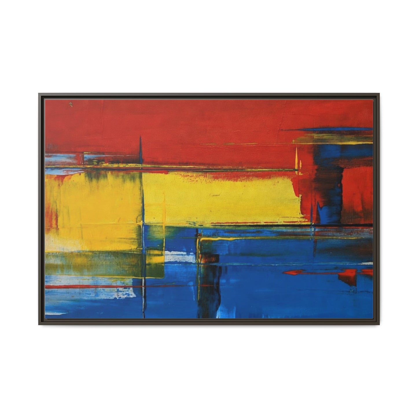 Abstract Color Block Matte Canvas Framed Wall Art — Modern Red Yellow Blue Painting