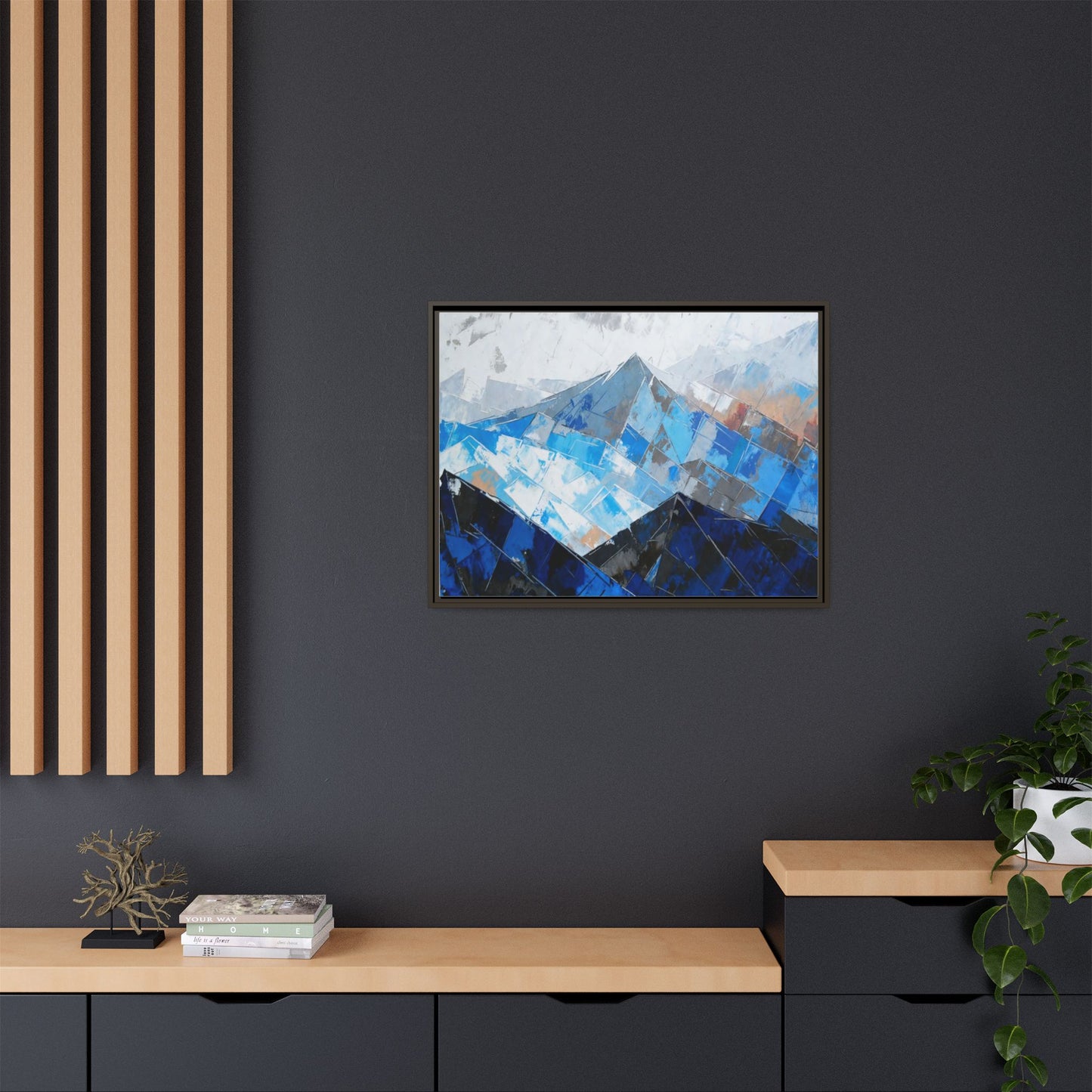 Framed Matte Canvas Blue Mountain Abstract Wall Art