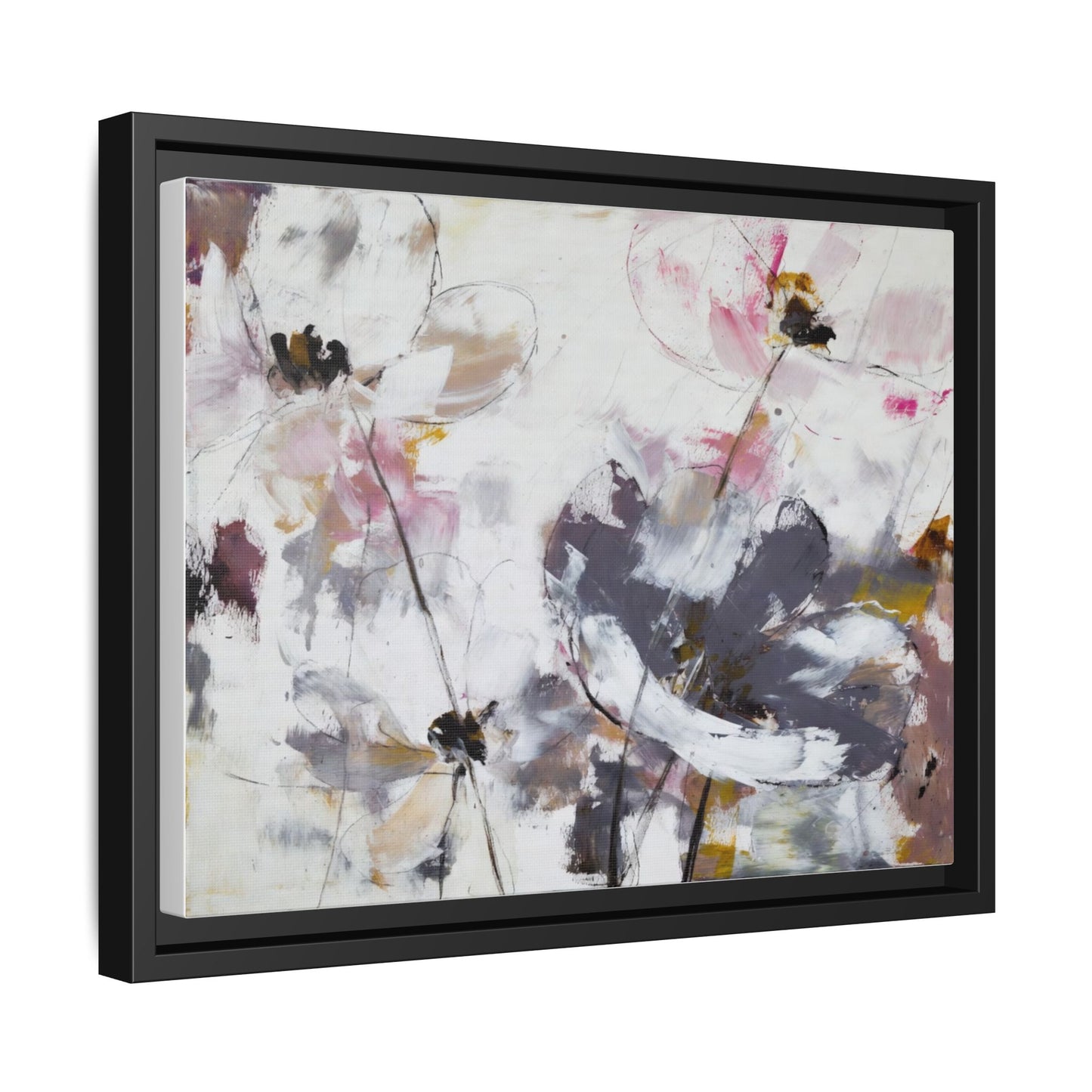 Abstract Floral Matte Canvas Framed Wall Art — Soft Watercolor Blooms