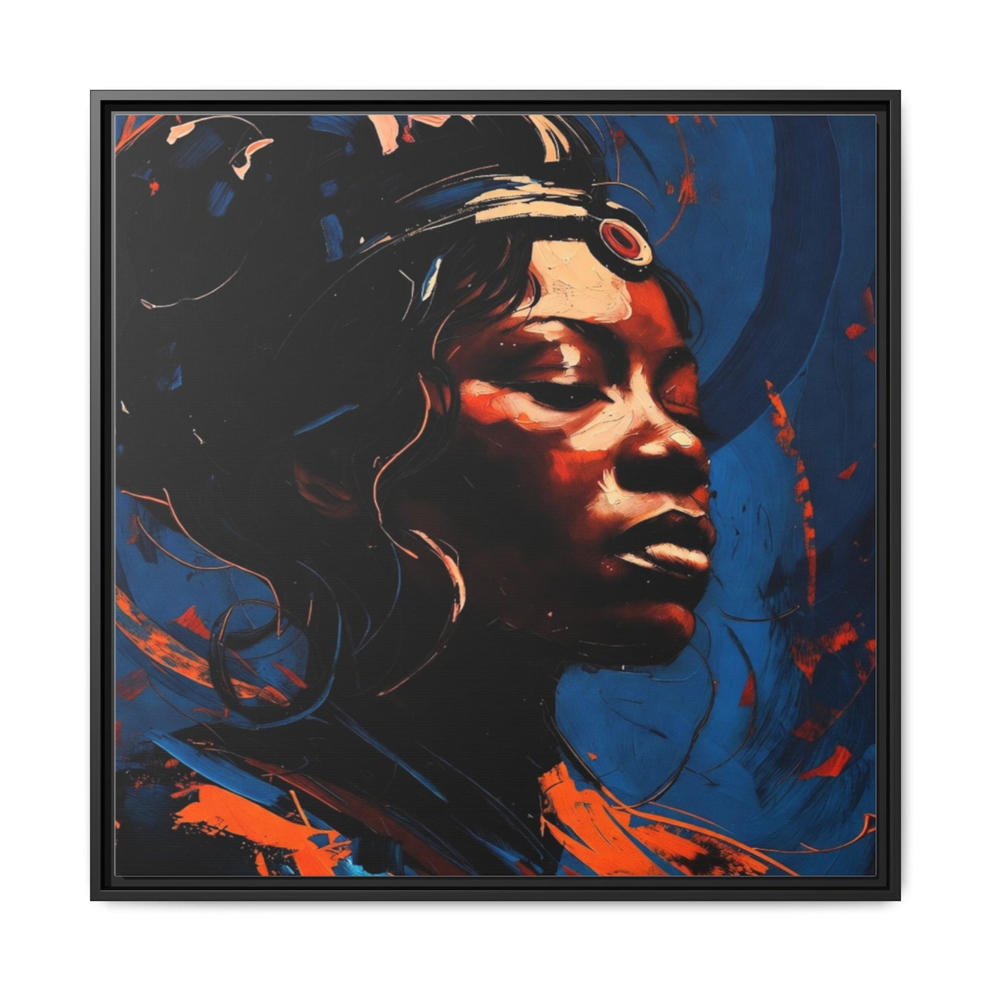 Framed Matte Canvas Art - Vibrant Portrait of a Black Woman (Multi-Color)