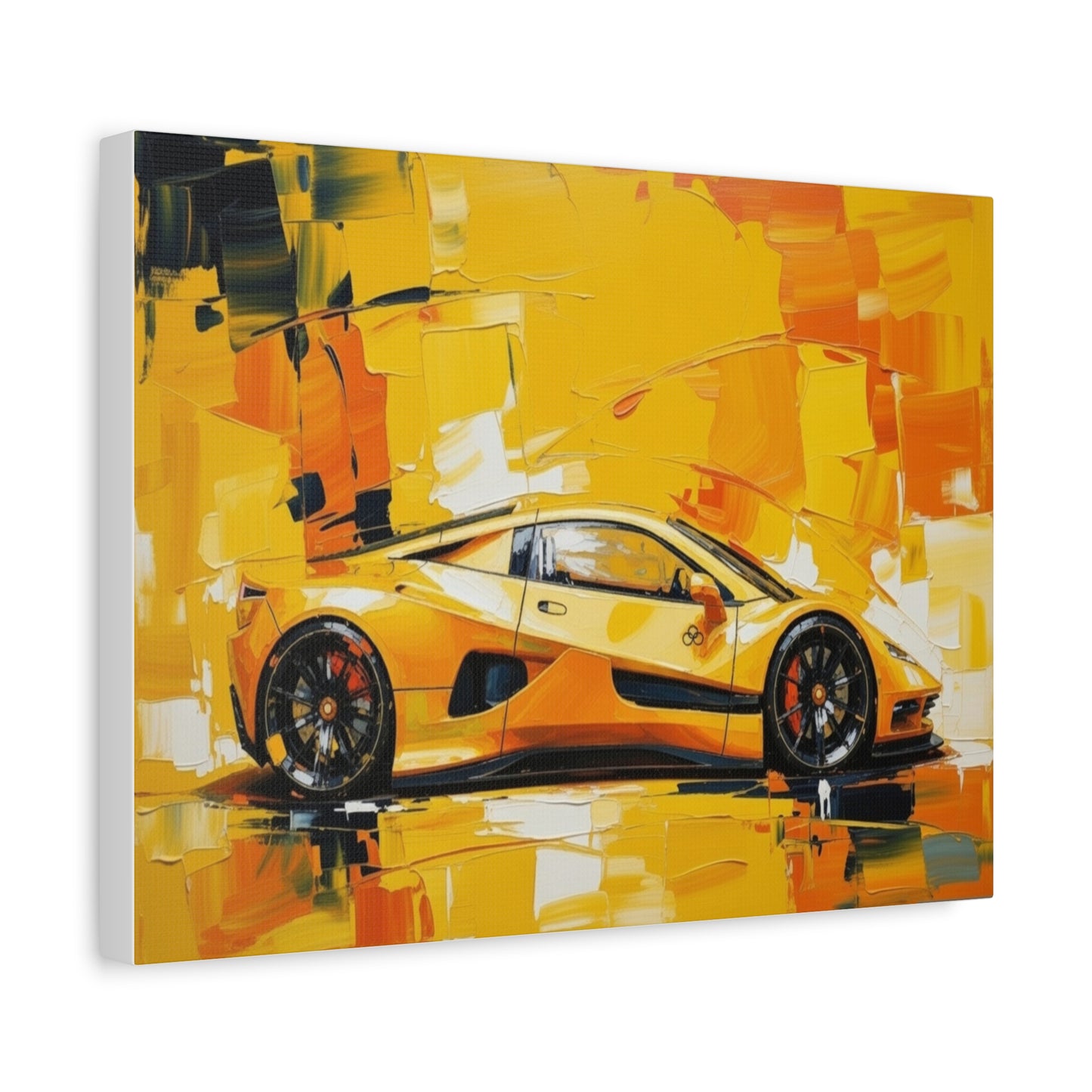 Yellow Sports Car Abstract Canvas Art - Matte Stretched Wall Print