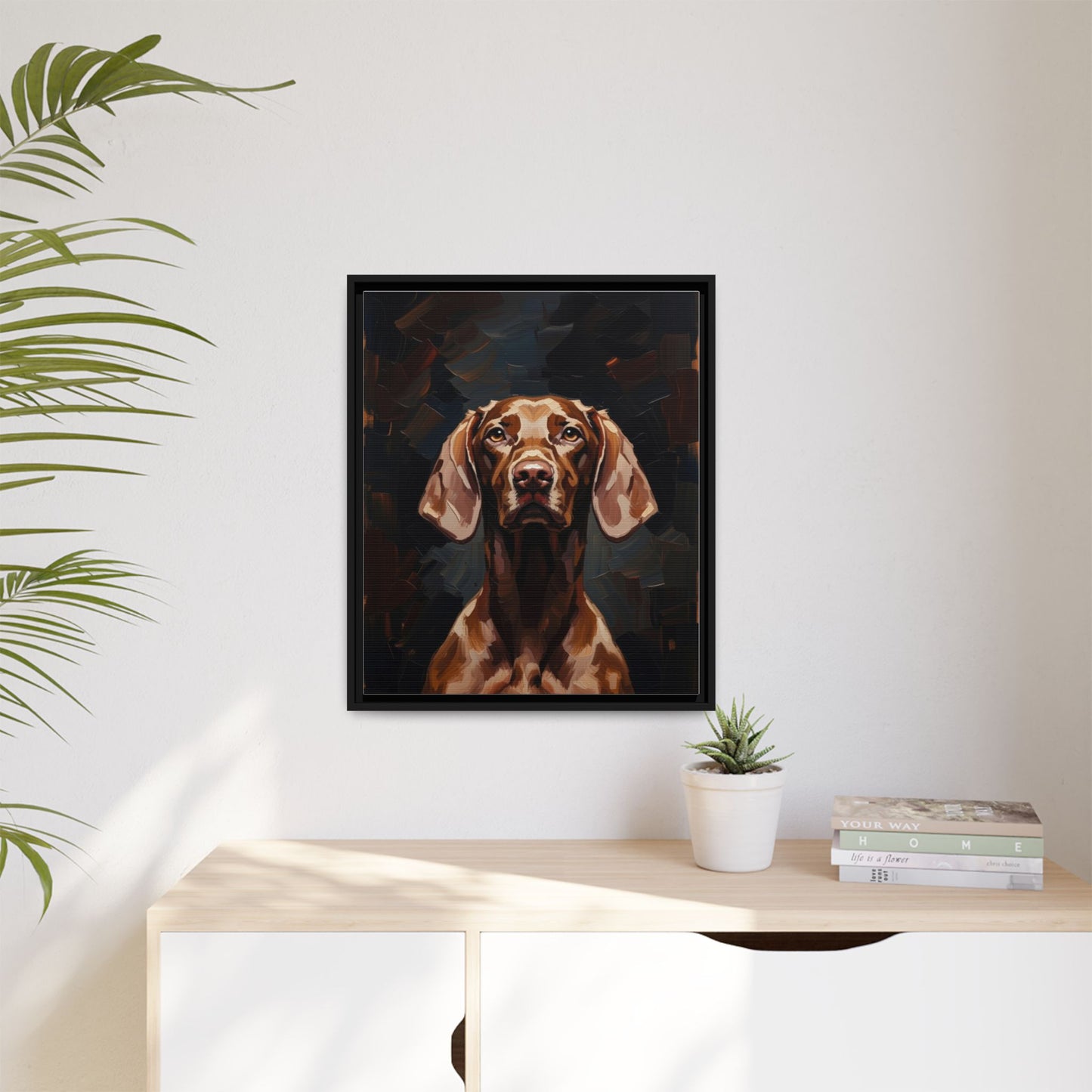 Framed Matte Canvas Dog Portrait – Brown Vizsla Wall Art