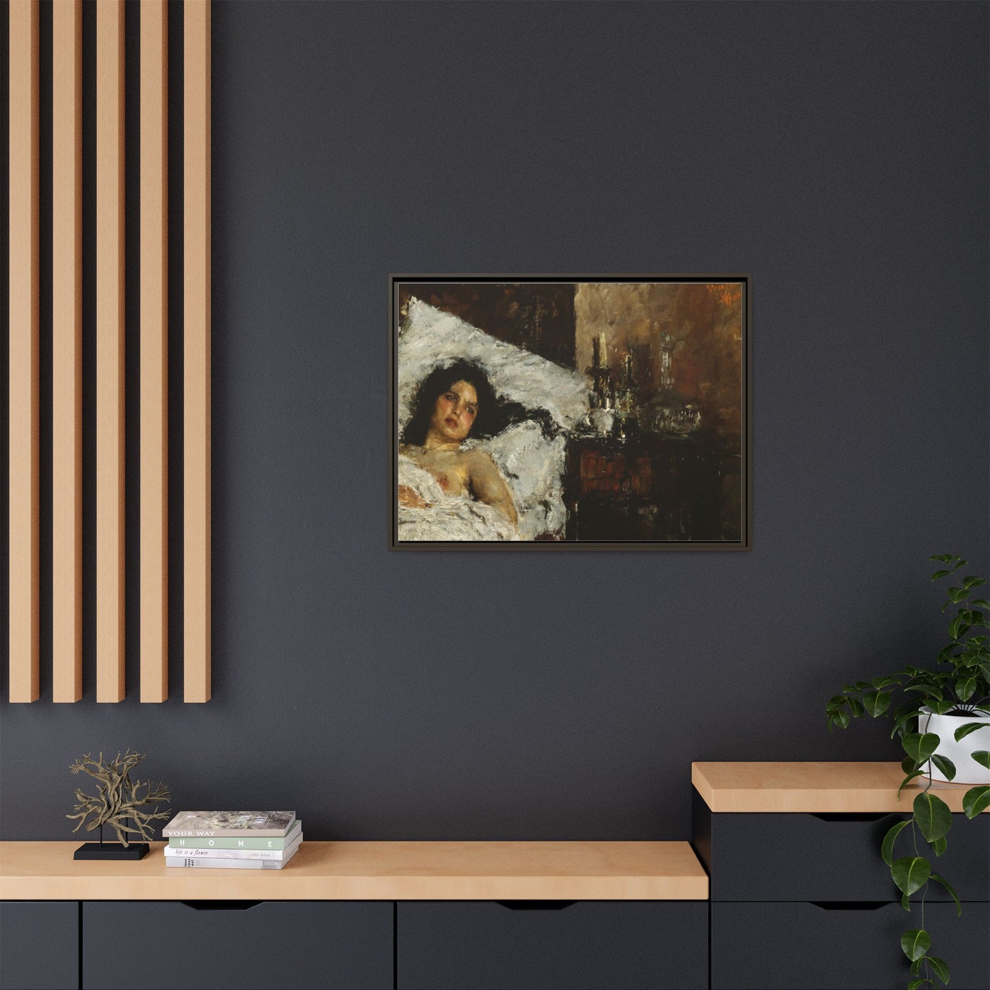 Resting by Antonio Mancini Framed Matte Canvas Wall Art Print