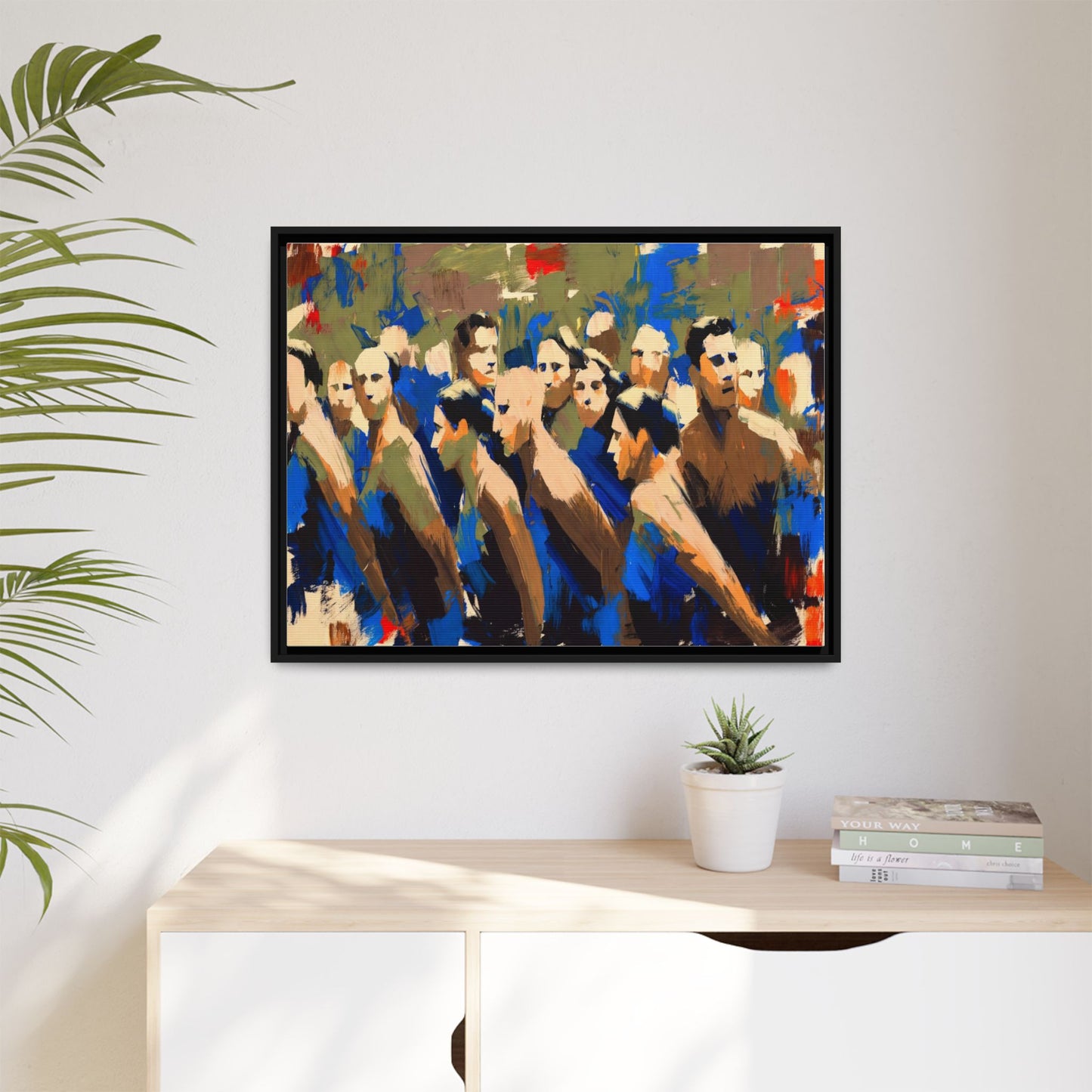 Abstract Crowd Matte Canvas Print — Framed Multi-Color Wall Art