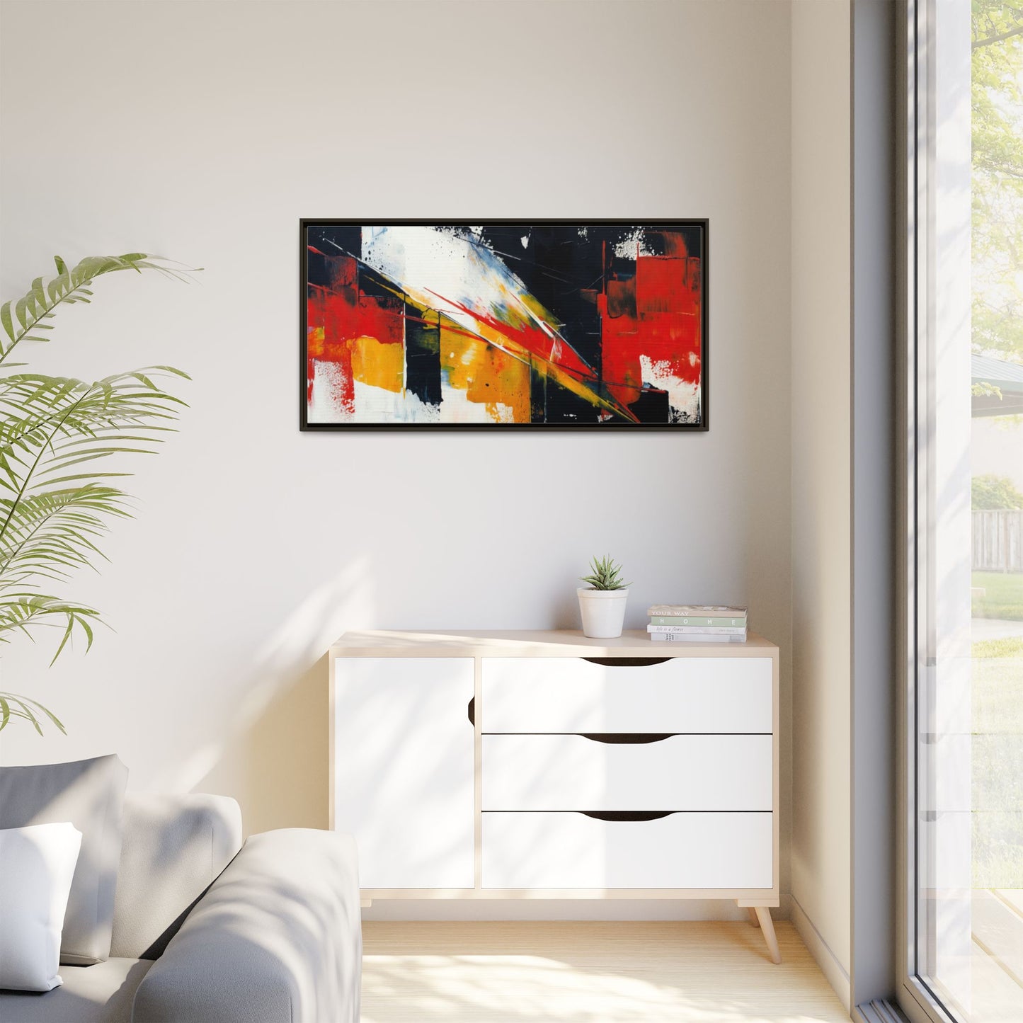 Abstract Red & Black Framed Canvas Print — Modern Geometric Wall Art