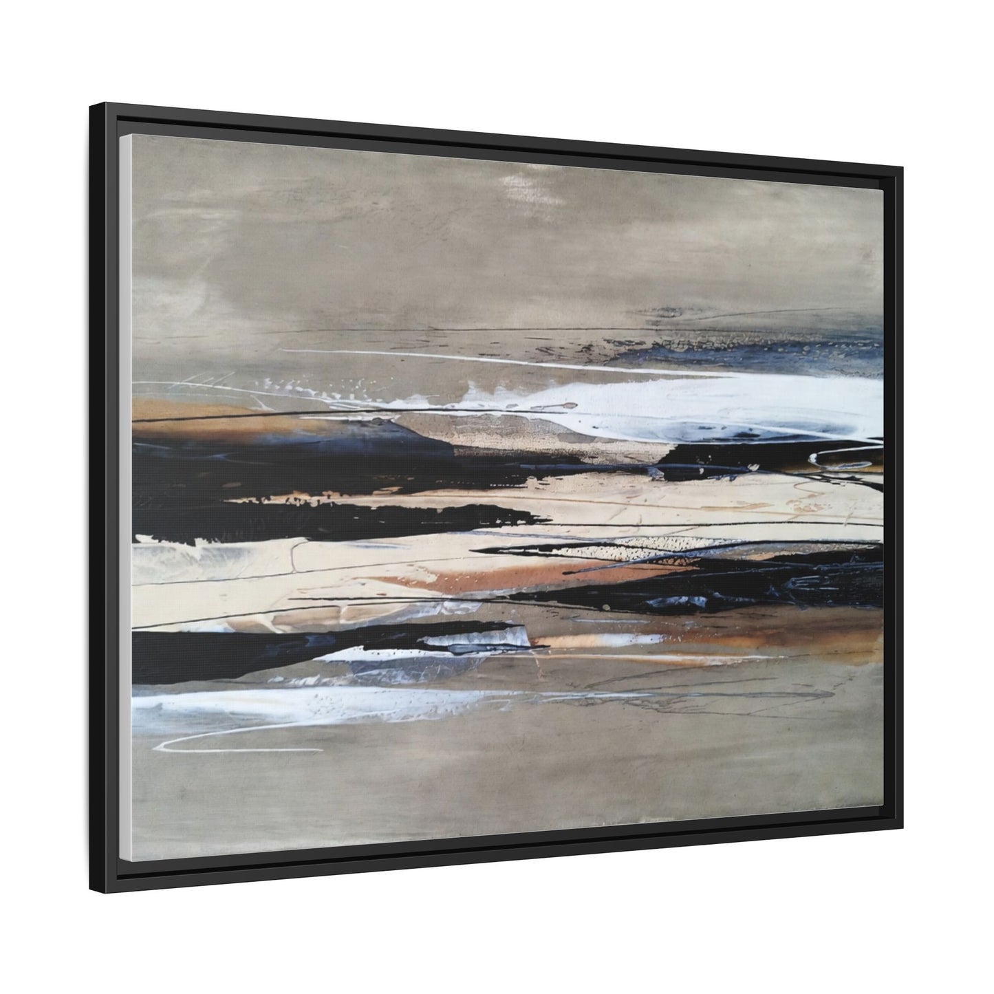 Abstract Seascape Matte Canvas Framed Wall Art — Neutral Coastal Landscape