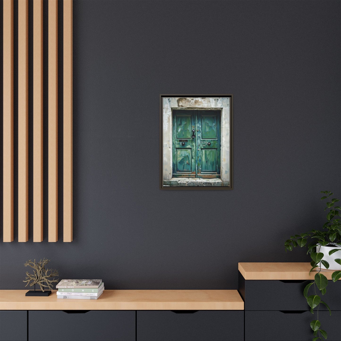 Framed Matte Canvas Art — Weathered Green Door Wall Print