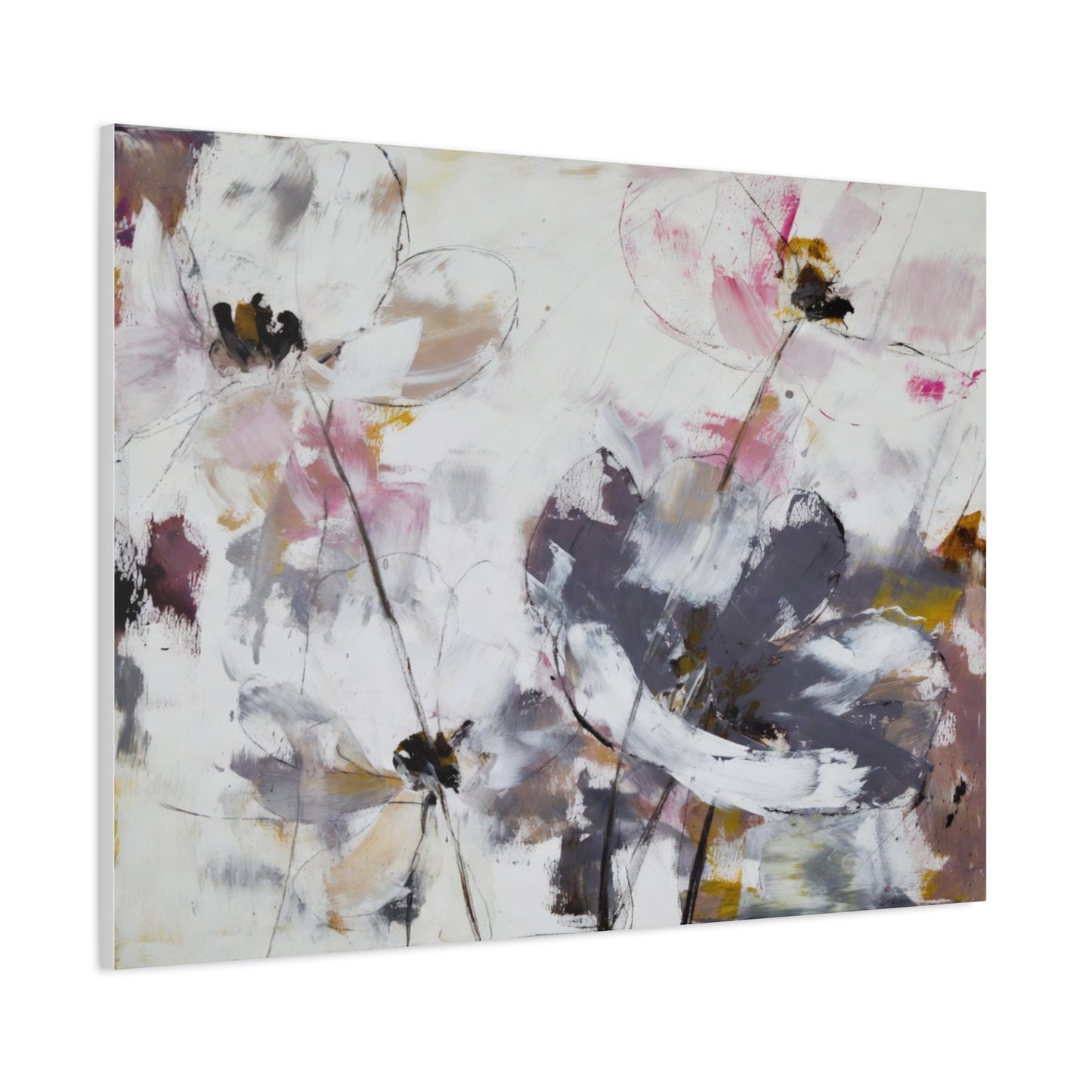 Abstract Floral Canvas Wall Art — Soft Neutral Blossoms Matte Stretched Canvas
