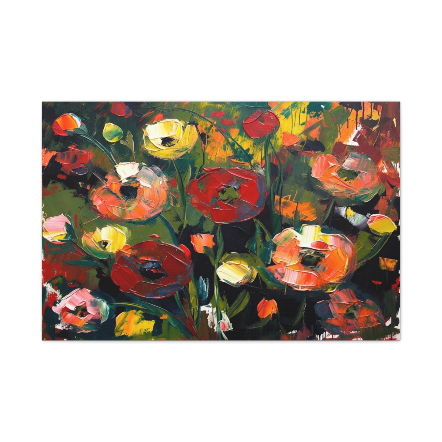 Bold Floral Abstract Canvas Print — Colorful Poppy Wall Art, Matte Stretched 1.25"