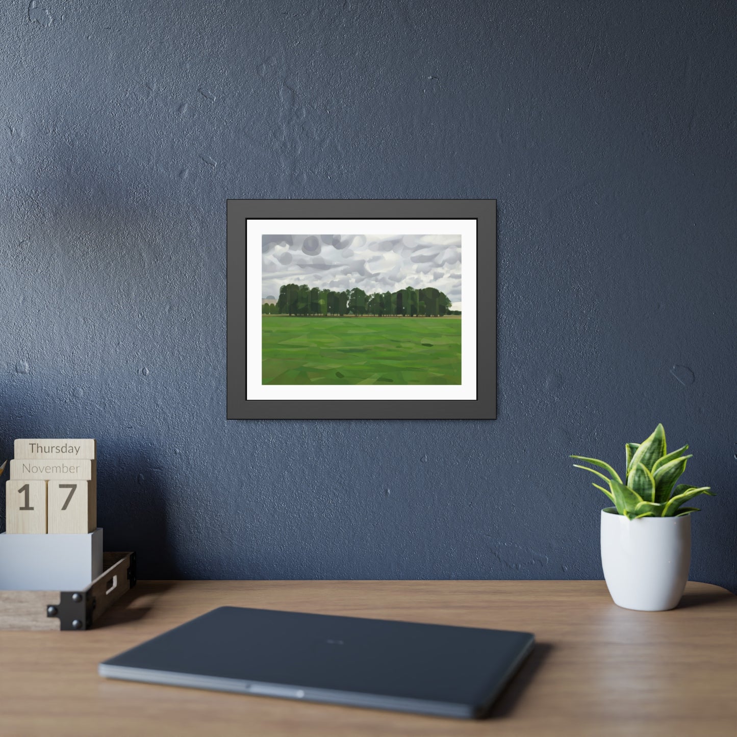 Framed Landscape Poster — Minimal Green Field Art Print