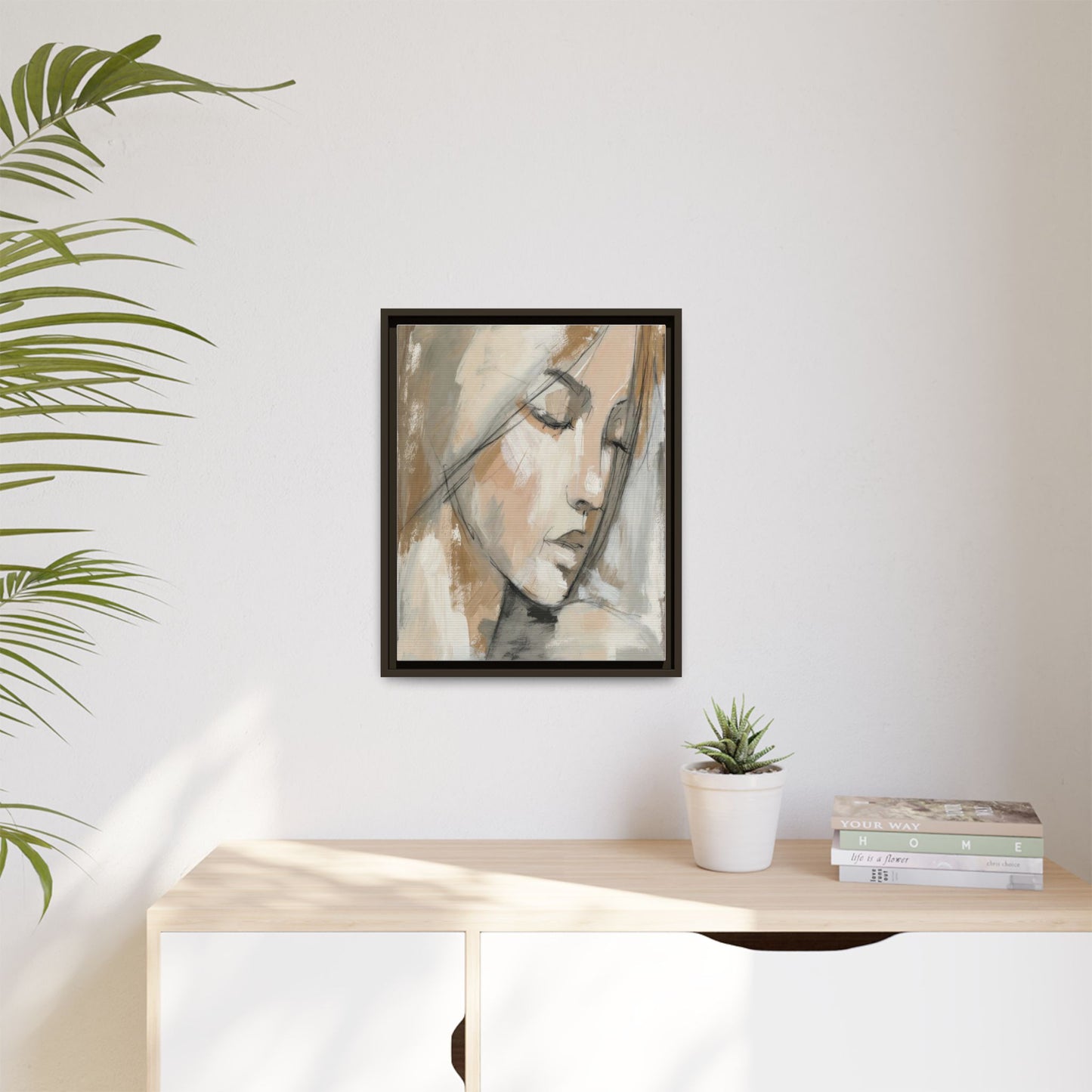 Framed Matte Canvas Art — Serene Abstract Portrait in Neutrals